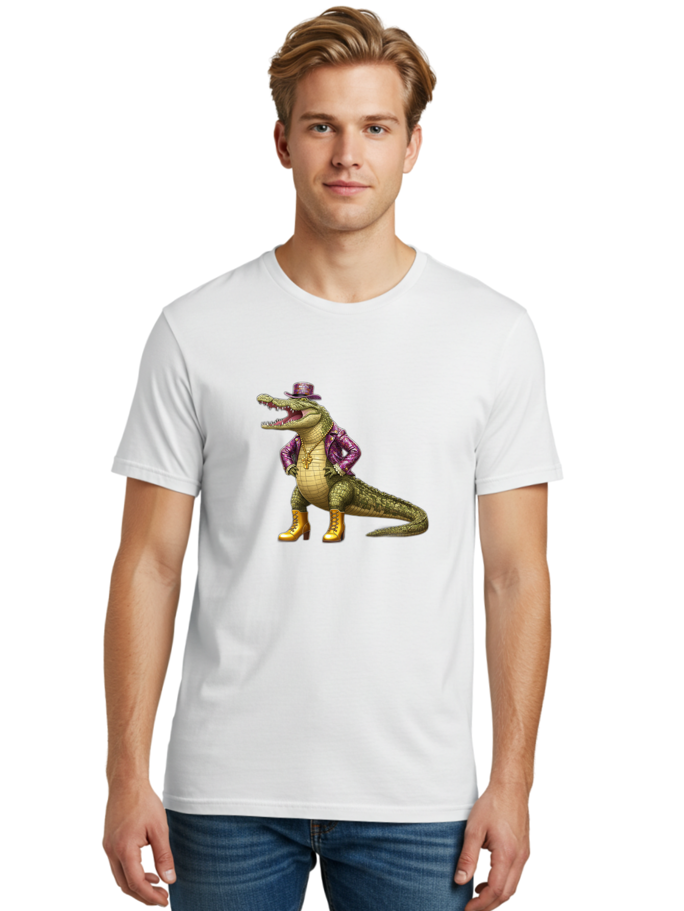 Crocodile-With-Hat-And-Jacket Men'S Graphic Tee, 100% Cotton, Comfortable Casual Summer Wear, Machine Washable, Vintage Camera, Old Camera, Antique Camera, Black Camera, Classic Photography, Photography Equipment, Nostalgic Device, Bak337