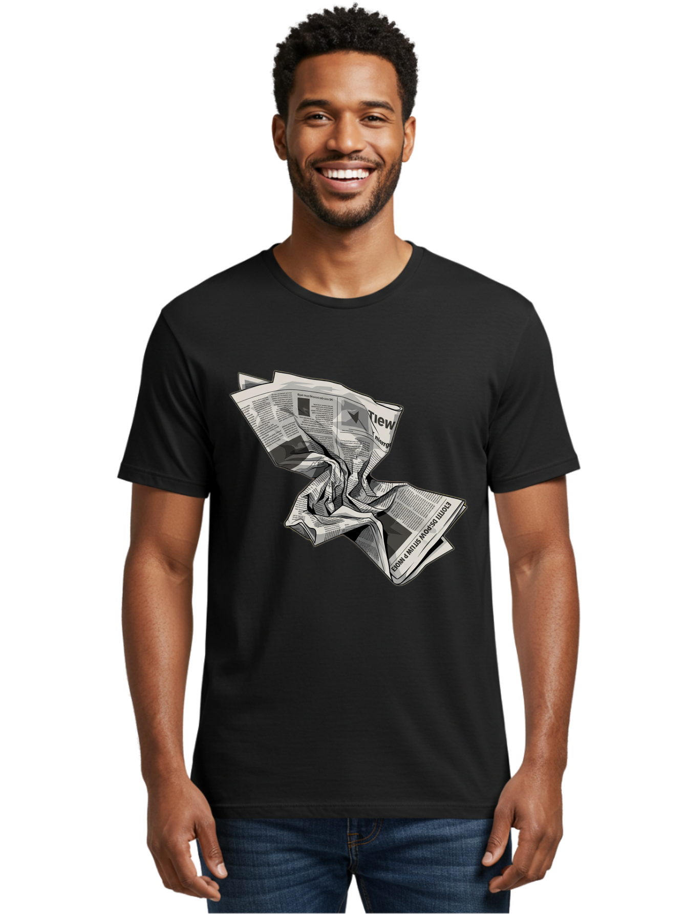 Crumpled-Newspaper-1 Men'S Graphic Tee, 100% Cotton, Comfortable Casual Summer Wear, Machine Washable, Vintage Camera, Old Camera, Antique Camera, Black Camera, Classic Photography, Photography Equipment, Nostalgic Device, Film Camera, Bak341