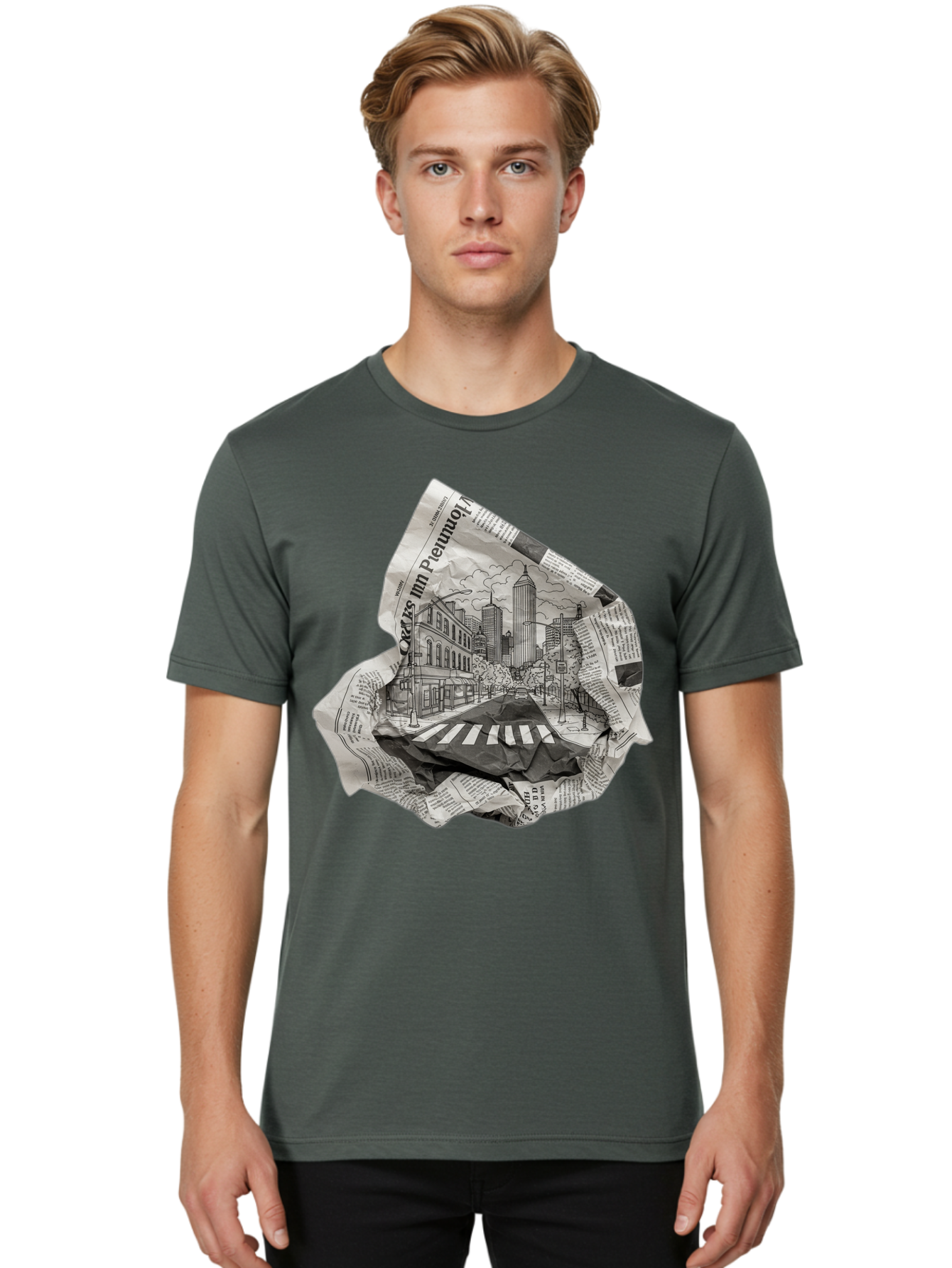 Crumpled-Newspaper-3 Men'S Graphic Tee, 100% Cotton, Comfortable Casual Summer Wear, Machine Washable, Vintage Camera, Old Camera, Antique Camera, Black Camera, Classic Photography, Photography Equipment, Nostalgic Device, Film Camera, Bak343