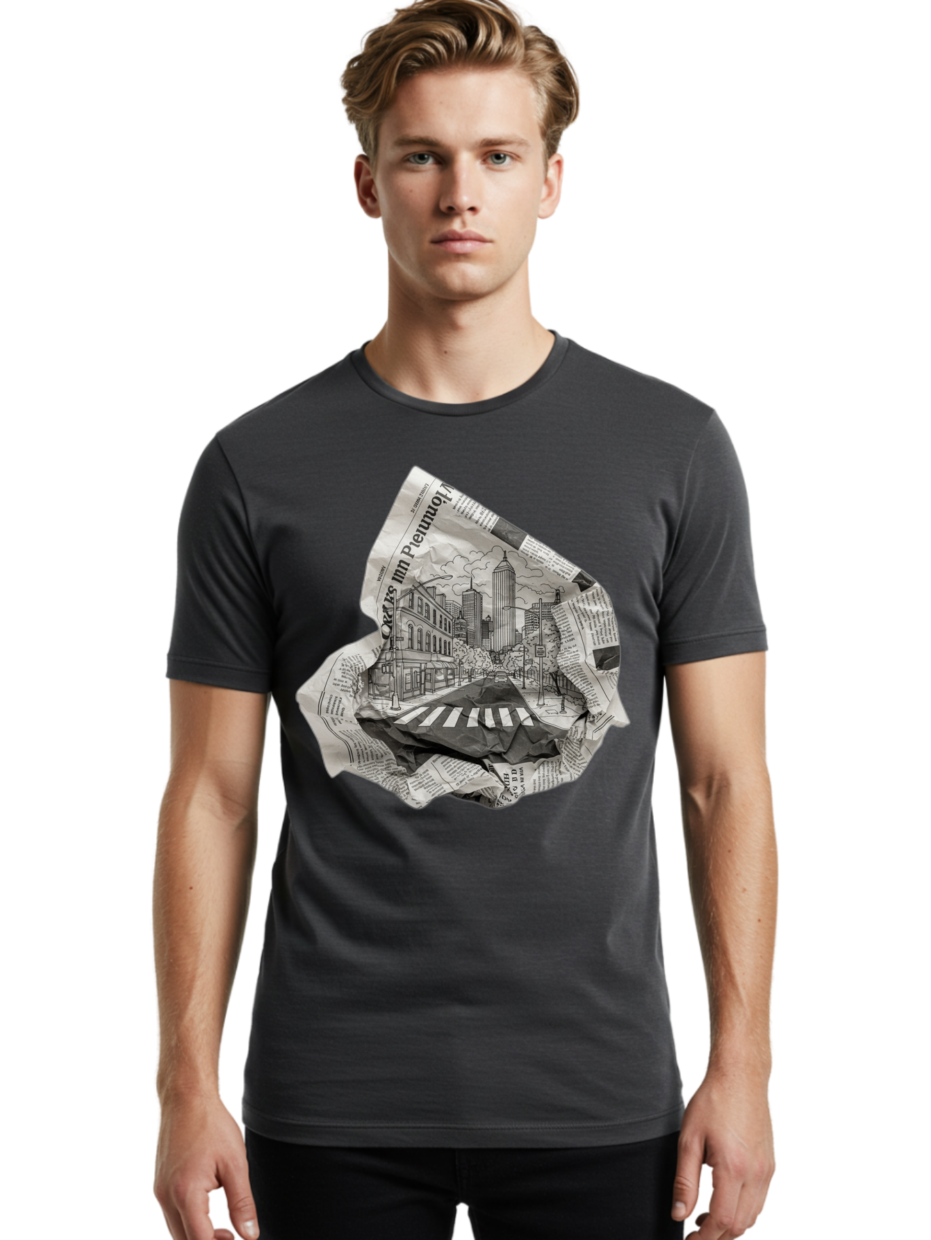 Crumpled-Newspaper-3 Men'S Graphic Tee, 100% Cotton, Comfortable Casual Summer Wear, Machine Washable, Vintage Camera, Old Camera, Antique Camera, Black Camera, Classic Photography, Photography Equipment, Nostalgic Device, Film Camera, Bak343