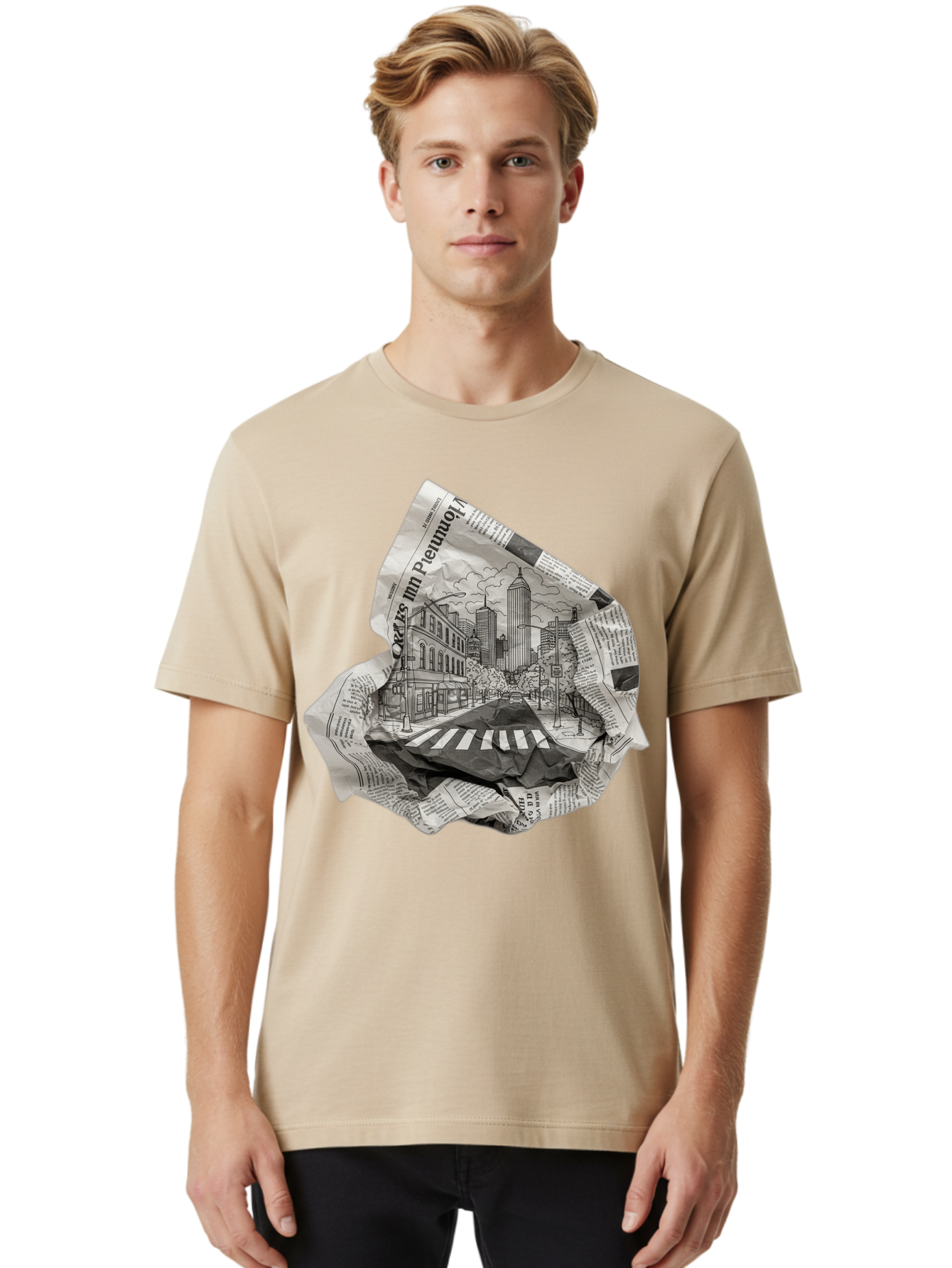 Crumpled-Newspaper-3 Men'S Graphic Tee, 100% Cotton, Comfortable Casual Summer Wear, Machine Washable, Vintage Camera, Old Camera, Antique Camera, Black Camera, Classic Photography, Photography Equipment, Nostalgic Device, Film Camera, Bak343