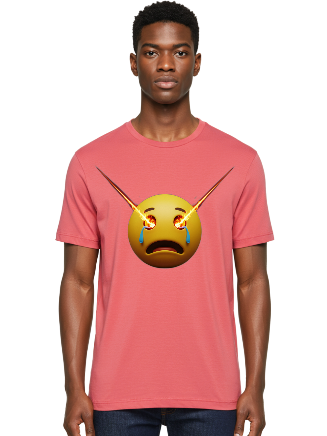 Crying-Emoji-With-Laser-Eyes Men'S Graphic Tee, 100% Cotton, Comfortable Casual Summer Wear, Machine Washable, Vintage Camera, Old Camera, Antique Camera, Black Camera, Classic Photography, Photography Equipment, Nostalgic Device, Film Camera, Bak356