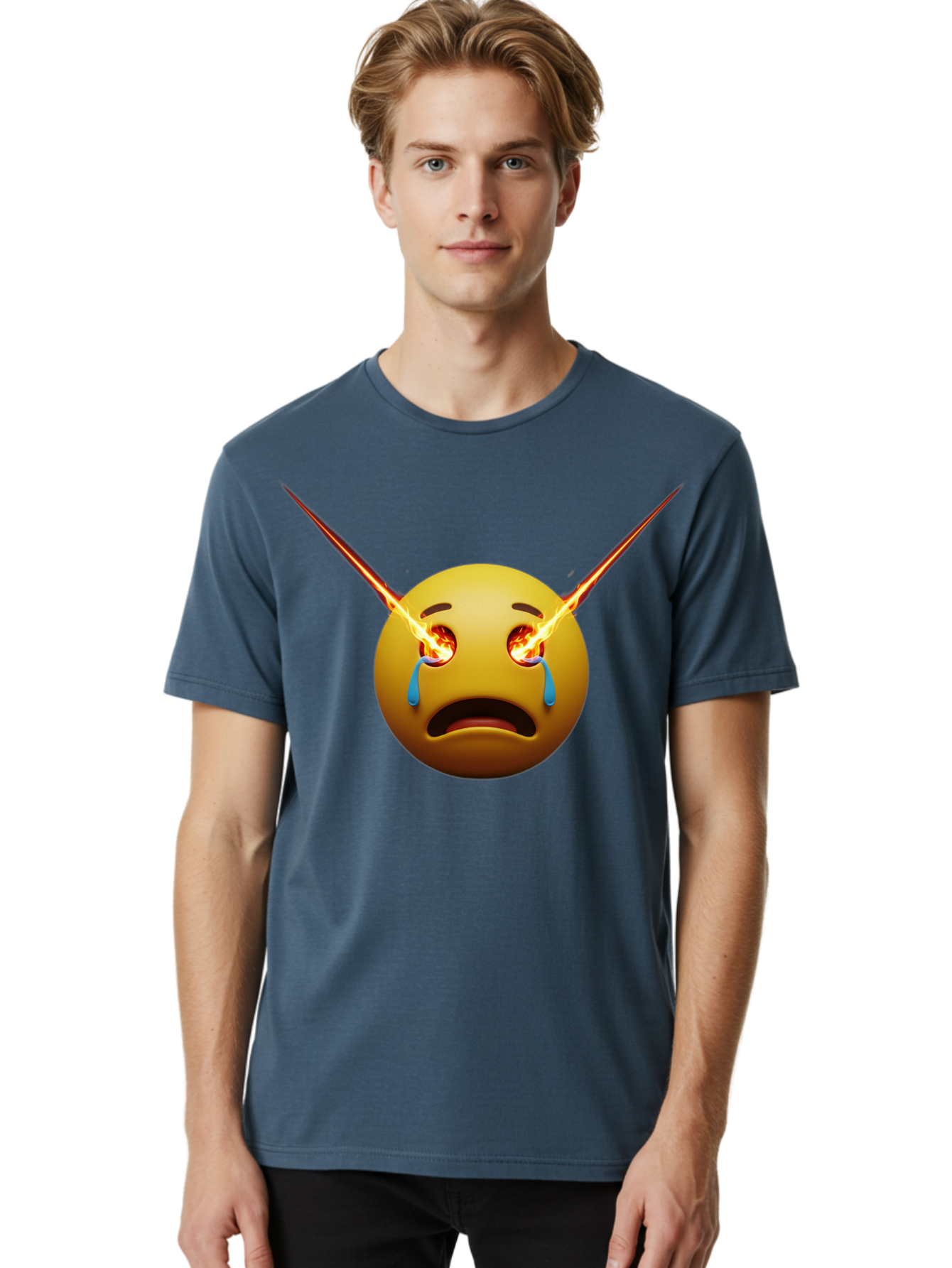 Crying-Emoji-With-Laser-Eyes Men'S Graphic Tee, 100% Cotton, Comfortable Casual Summer Wear, Machine Washable, Vintage Camera, Old Camera, Antique Camera, Black Camera, Classic Photography, Photography Equipment, Nostalgic Device, Film Camera, Bak356