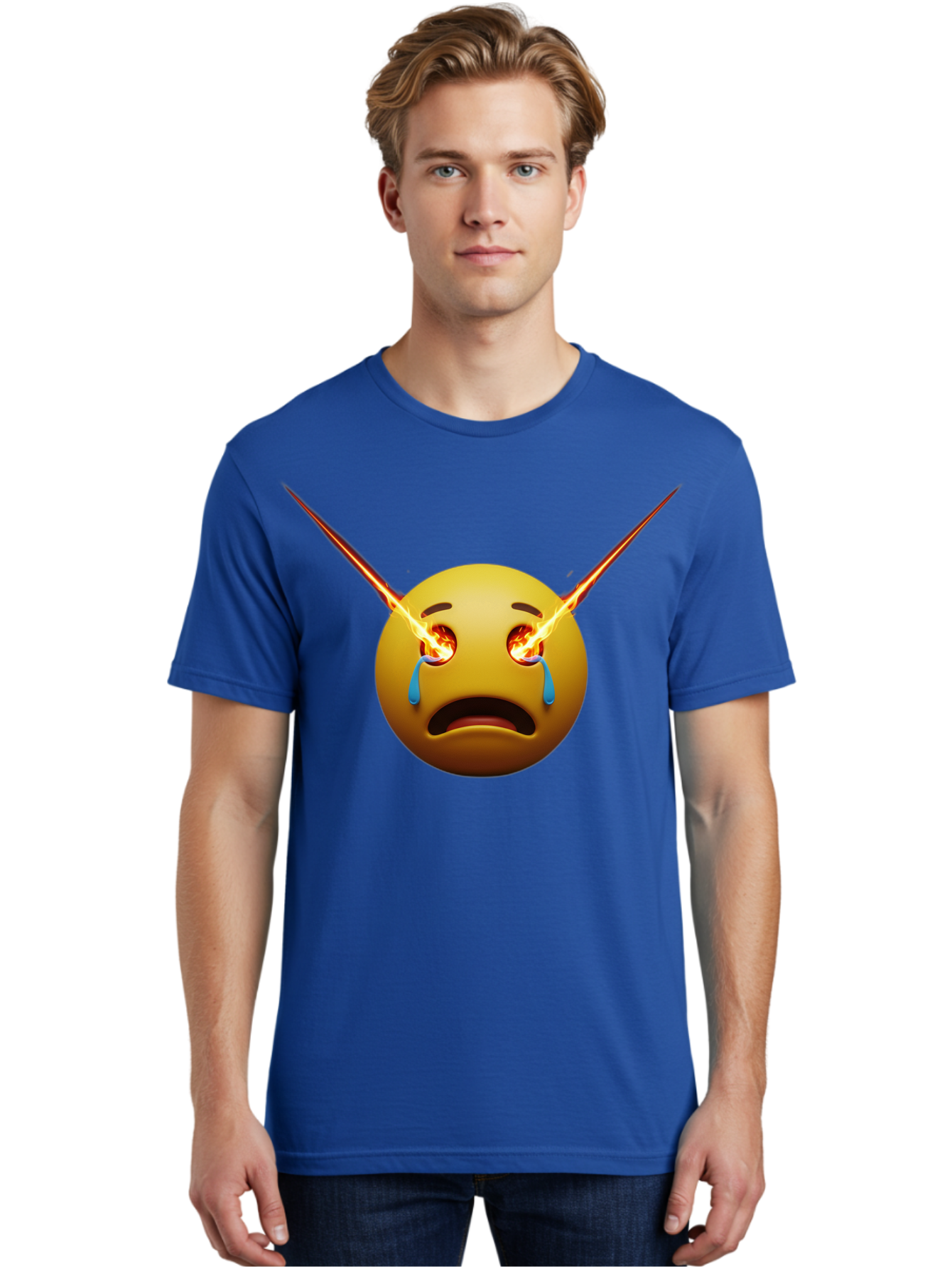 Crying-Emoji-With-Laser-Eyes Men'S Graphic Tee, 100% Cotton, Comfortable Casual Summer Wear, Machine Washable, Vintage Camera, Old Camera, Antique Camera, Black Camera, Classic Photography, Photography Equipment, Nostalgic Device, Film Camera, Bak356