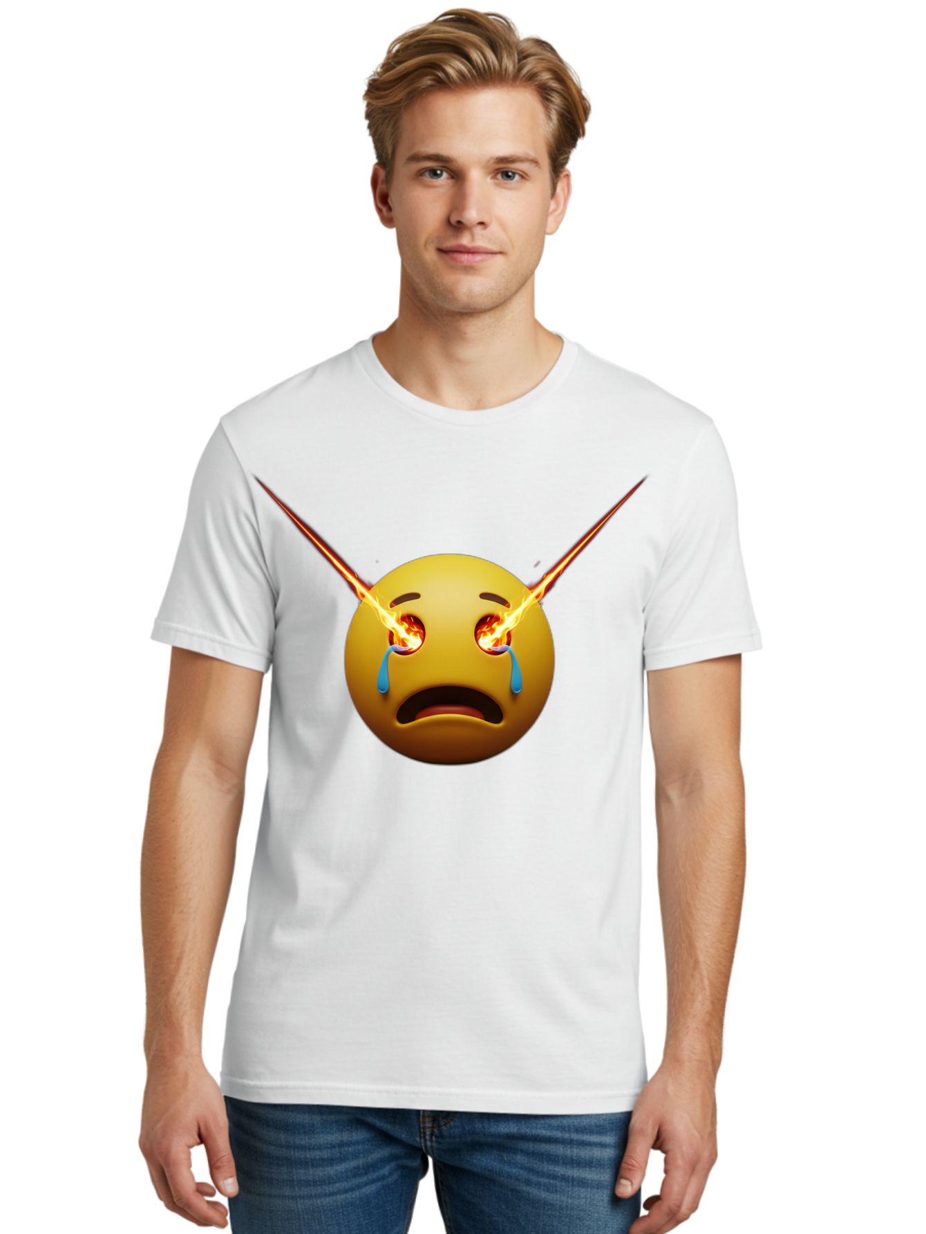 Crying-Emoji-With-Laser-Eyes Men'S Graphic Tee, 100% Cotton, Comfortable Casual Summer Wear, Machine Washable, Vintage Camera, Old Camera, Antique Camera, Black Camera, Classic Photography, Photography Equipment, Nostalgic Device, Film Camera, Bak356