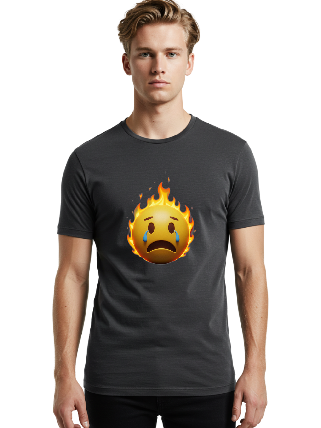 Crying-Face-On-Fire-Emoji Men'S Graphic Tee, 100% Cotton, Comfortable Casual Summer Wear, Machine Washable, Vintage Camera, Old Camera, Antique Camera, Black Camera, Classic Photography, Photography Equipment, Nostalgic Device, Film Camera, Bak357