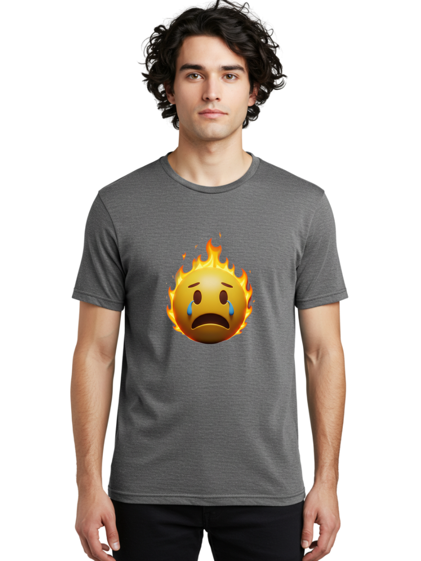Crying-Face-On-Fire-Emoji Men'S Graphic Tee, 100% Cotton, Comfortable Casual Summer Wear, Machine Washable, Vintage Camera, Old Camera, Antique Camera, Black Camera, Classic Photography, Photography Equipment, Nostalgic Device, Film Camera, Bak357