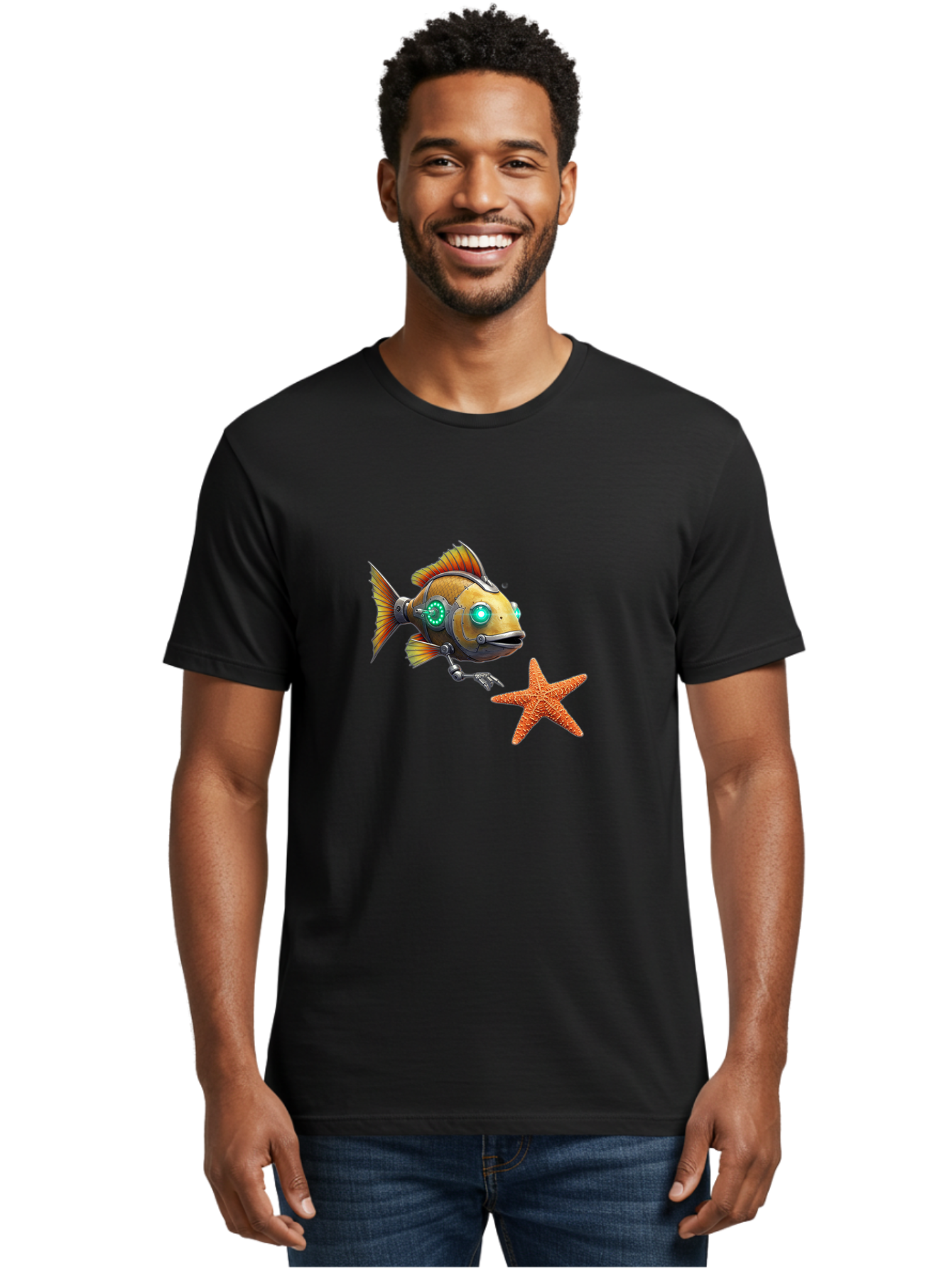 Cyborg-Fish-2 Men'S Graphic Tee, 100% Cotton, Comfortable Casual Summer Wear, Machine Washable, Vintage Camera, Old Camera, Antique Camera, Black Camera, Classic Photography, Photography Equipment, Nostalgic Device, Film Camera, Camera Art Bak391