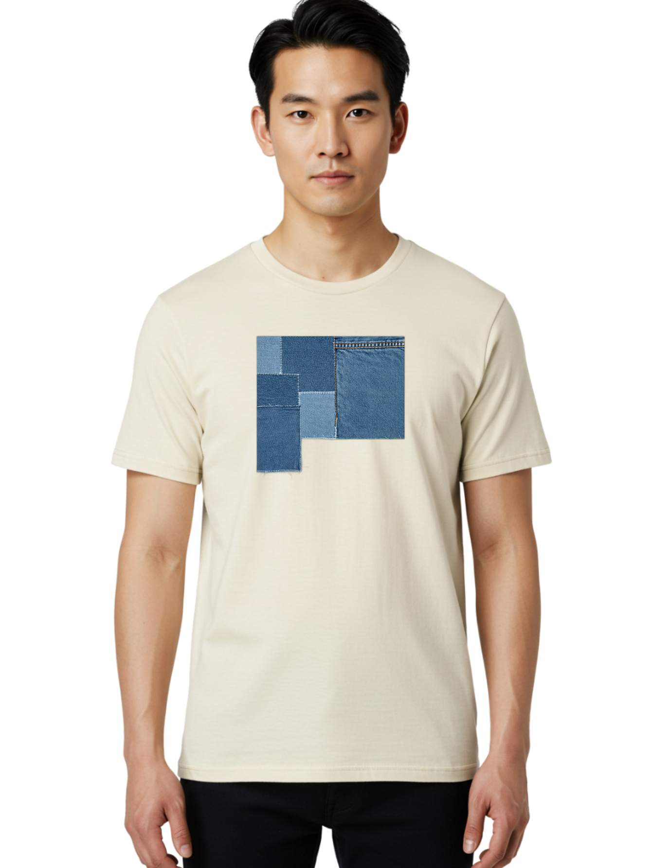 Denim-Patches Men'S Graphic Tee, 100% Cotton, Comfortable Casual Summer Wear, Machine Washable, Vintage Camera, Old Camera, Antique Camera, Black Camera, Classic Photography, Photography Equipment, Nostalgic Device, Film Camera, Camera Art Bak408