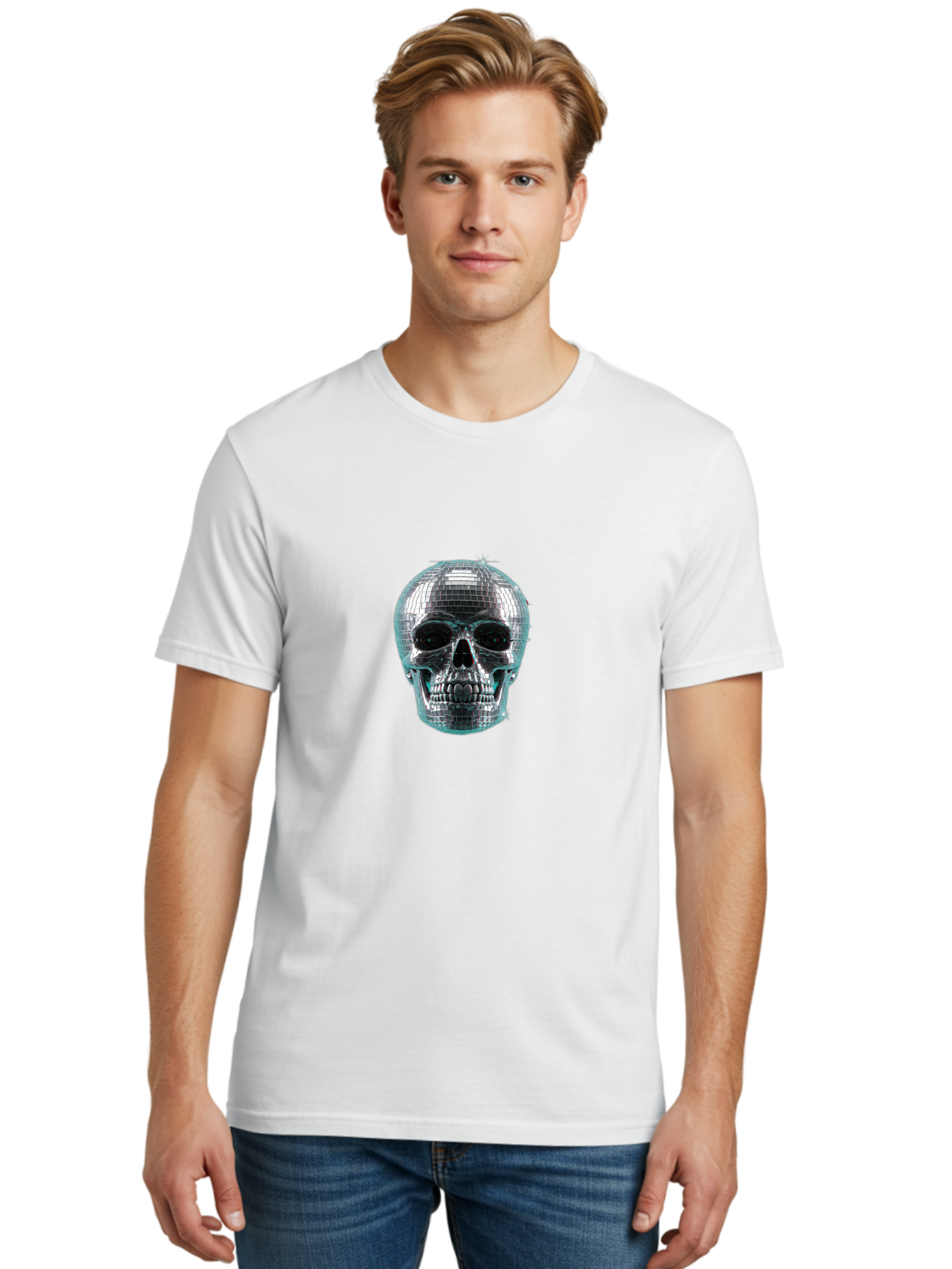 Disco-Ball-Skull-2 Men'S Graphic Tee, 100% Cotton, Comfortable Casual Summer Wear, Machine Washable, Vintage Camera, Old Camera, Antique Camera, Black Camera, Classic Photography, Photography Equipment, Nostalgic Device, Film Camera, Bak422