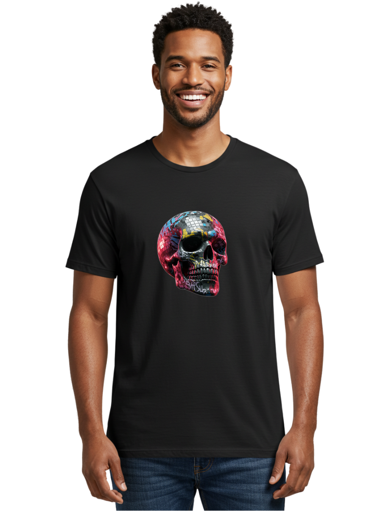 Disco-Ball-Skull-3 Men'S Graphic Tee, 100% Cotton, Comfortable Casual Summer Wear, Machine Washable, Vintage Camera, Old Camera, Antique Camera, Black Camera, Classic Photography, Photography Equipment, Nostalgic Device, Film Camera, Bak423