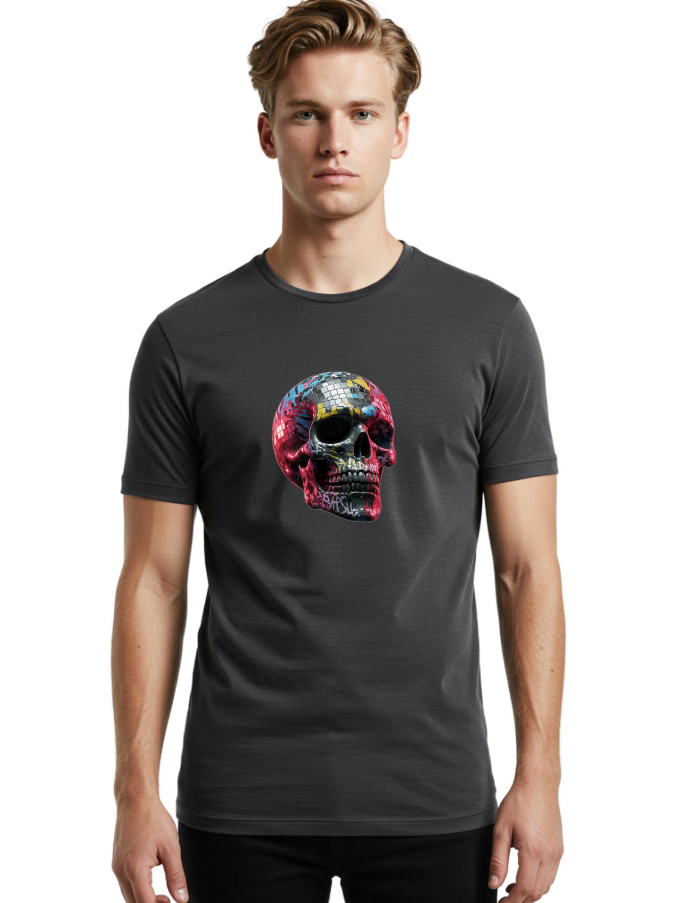 Disco-Ball-Skull-3 Men'S Graphic Tee, 100% Cotton, Comfortable Casual Summer Wear, Machine Washable, Vintage Camera, Old Camera, Antique Camera, Black Camera, Classic Photography, Photography Equipment, Nostalgic Device, Film Camera, Bak423