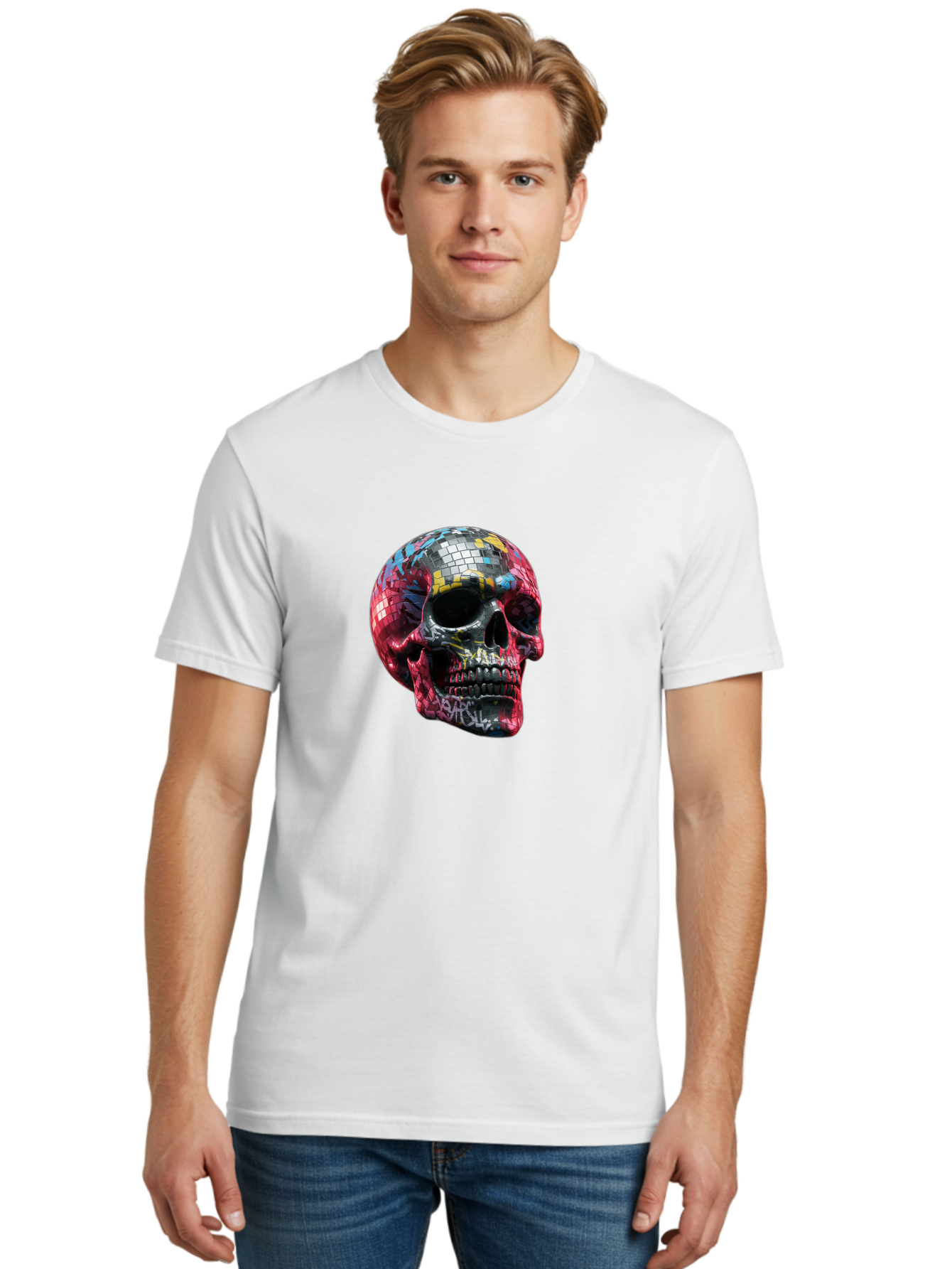 Disco-Ball-Skull-3 Men'S Graphic Tee, 100% Cotton, Comfortable Casual Summer Wear, Machine Washable, Vintage Camera, Old Camera, Antique Camera, Black Camera, Classic Photography, Photography Equipment, Nostalgic Device, Film Camera, Bak423