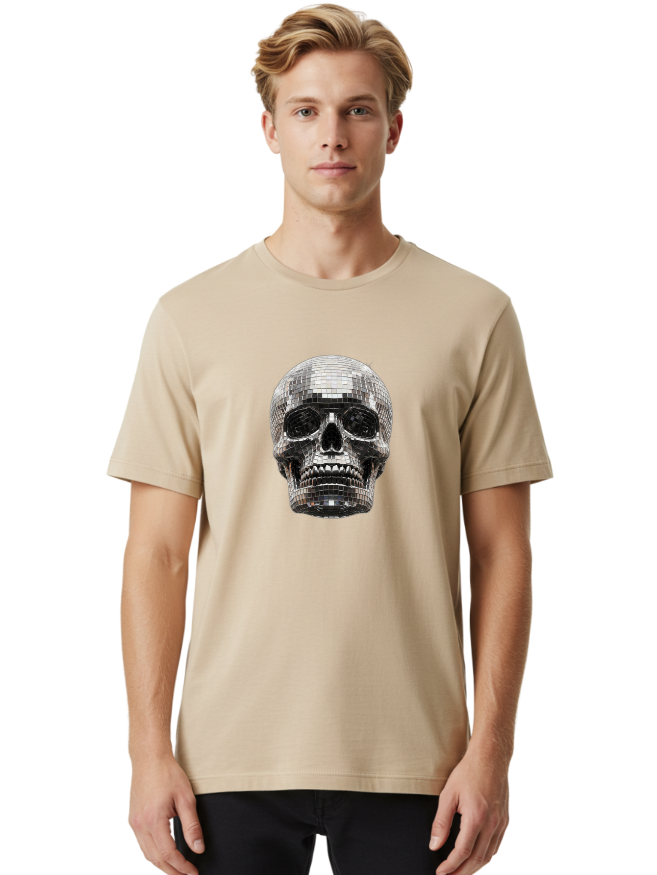 Disco-Ball-Skull Men'S Graphic Tee, 100% Cotton, Comfortable Casual Summer Wear, Machine Washable, Vintage Camera, Old Camera, Antique Camera, Black Camera, Classic Photography, Photography Equipment, Nostalgic Device, Film Camera, Camera Art Bak425