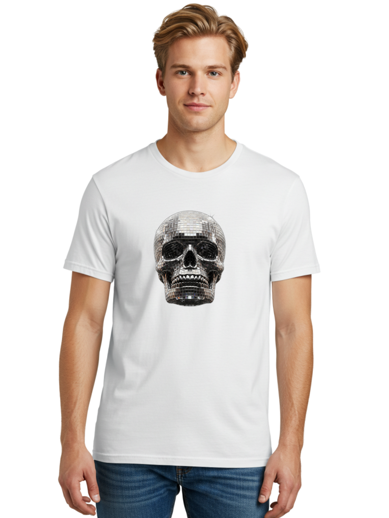 Disco-Ball-Skull Men'S Graphic Tee, 100% Cotton, Comfortable Casual Summer Wear, Machine Washable, Vintage Camera, Old Camera, Antique Camera, Black Camera, Classic Photography, Photography Equipment, Nostalgic Device, Film Camera, Camera Art Bak425