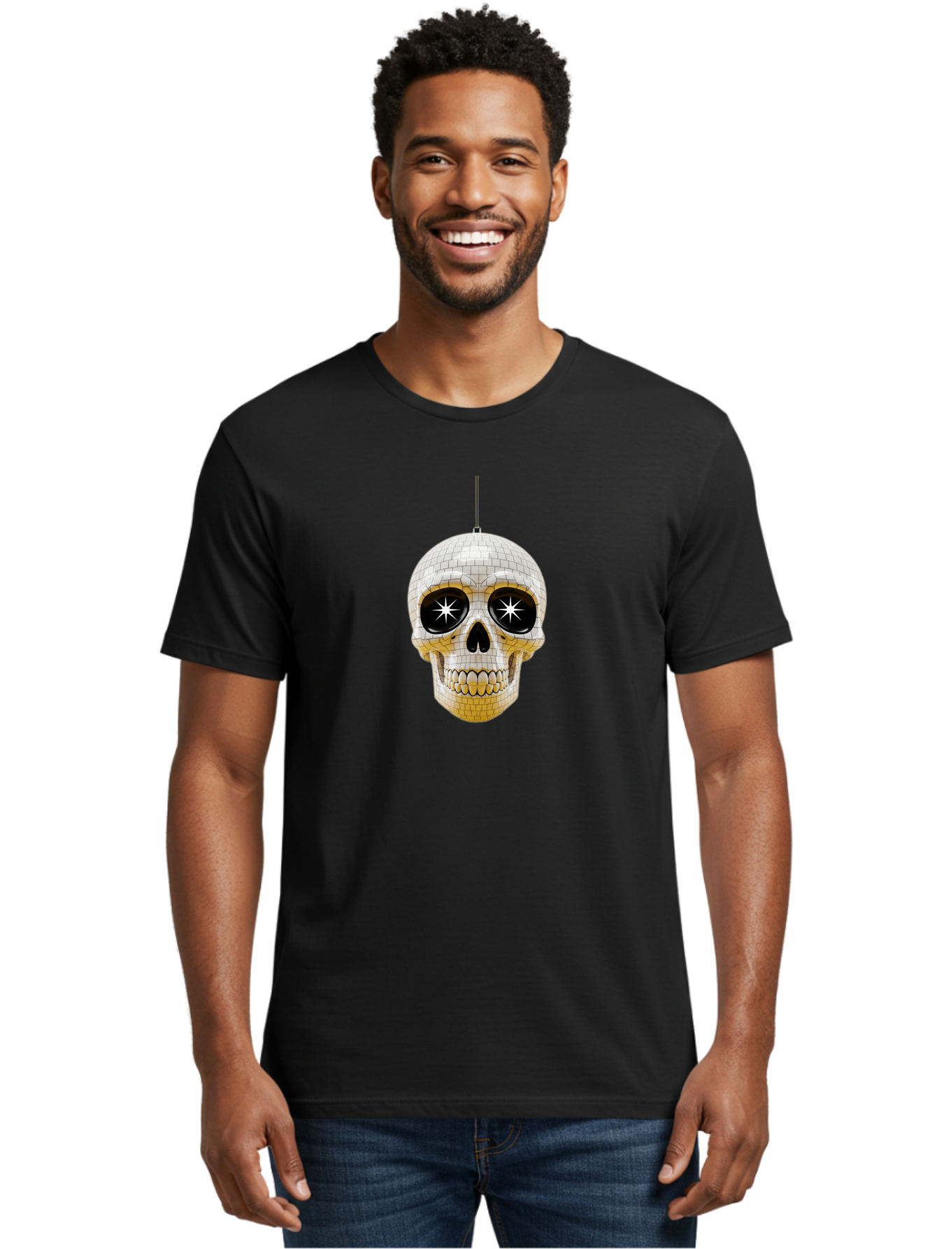 Disco-Skull-2 Men'S Graphic Tee, 100% Cotton, Comfortable Casual Summer Wear, Machine Washable, Vintage Camera, Old Camera, Antique Camera, Black Camera, Classic Photography, Photography Equipment, Nostalgic Device, Film Camera, Camera Art Bak427