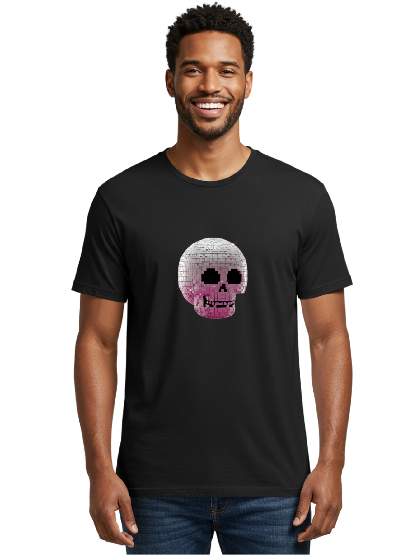 Disco-Skull-3 Men'S Graphic Tee, 100% Cotton, Comfortable Casual Summer Wear, Machine Washable, Vintage Camera, Old Camera, Antique Camera, Black Camera, Classic Photography, Photography Equipment, Nostalgic Device, Film Camera, Camera Art Bak428