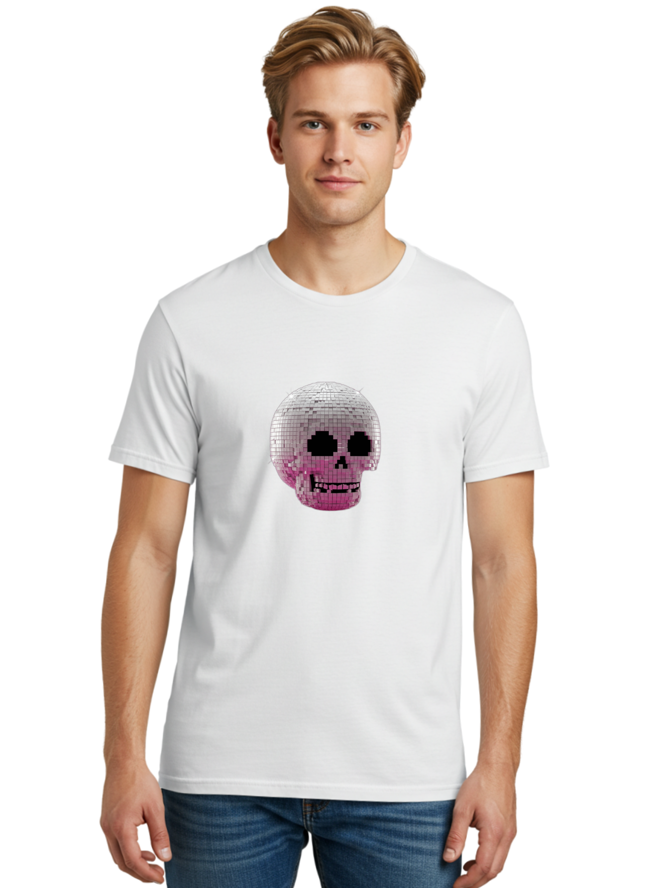 Disco-Skull-3 Men'S Graphic Tee, 100% Cotton, Comfortable Casual Summer Wear, Machine Washable, Vintage Camera, Old Camera, Antique Camera, Black Camera, Classic Photography, Photography Equipment, Nostalgic Device, Film Camera, Camera Art Bak428