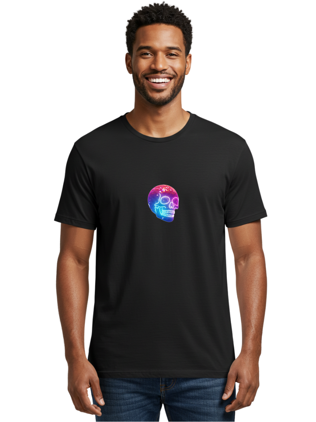Disco-Skull Men'S Graphic Tee, 100% Cotton, Comfortable Casual Summer Wear, Machine Washable, Vintage Camera, Old Camera, Antique Camera, Black Camera, Classic Photography, Photography Equipment, Nostalgic Device, Film Camera, Camera Art Bak430