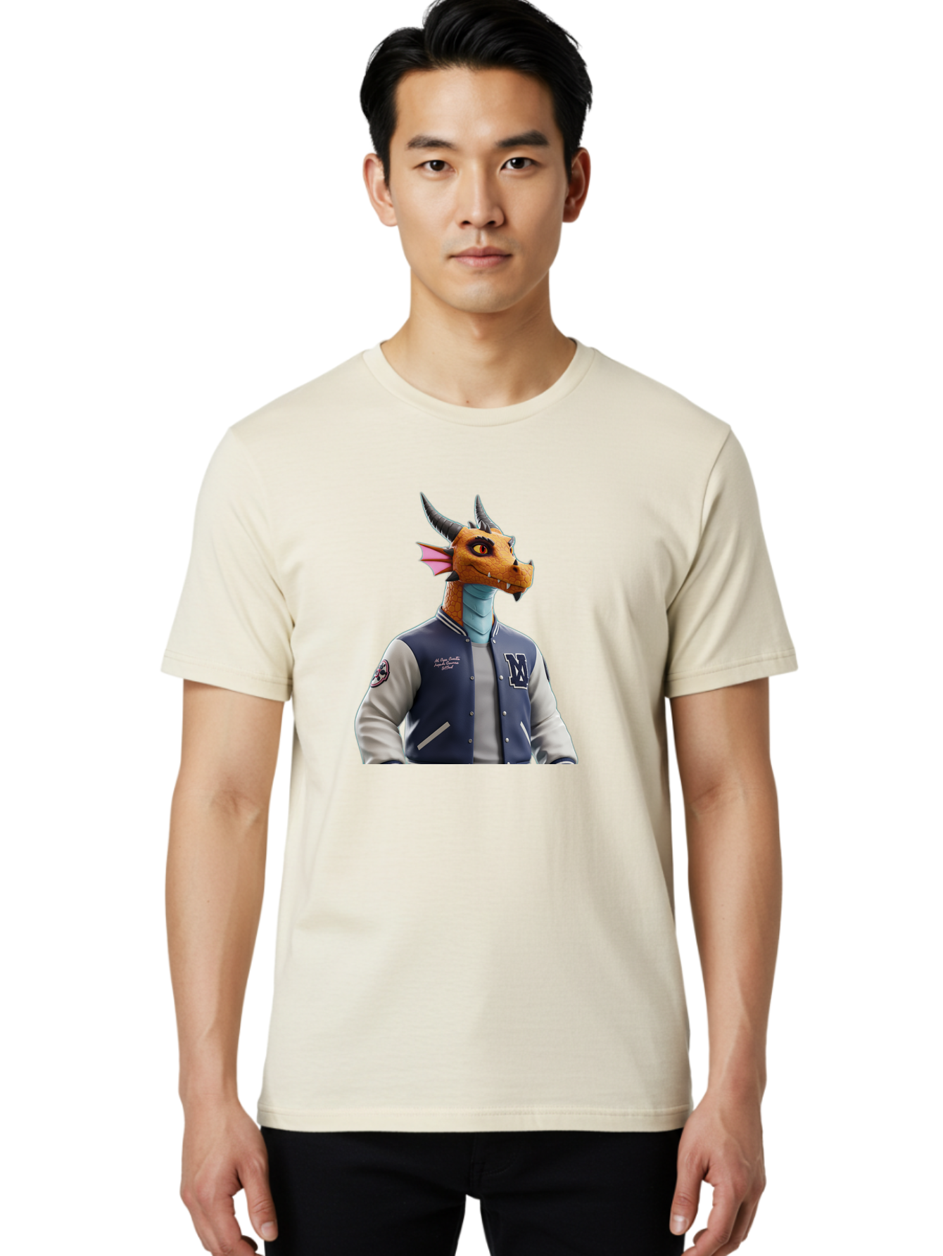 Dragon-Varsity-Jacket-1 Men'S Graphic Tee, 100% Cotton, Comfortable Casual Summer Wear, Machine Washable, Vintage Camera, Old Camera, Antique Camera, Black Camera, Classic Photography, Photography Equipment, Nostalgic Device, Film Camera, Bak493