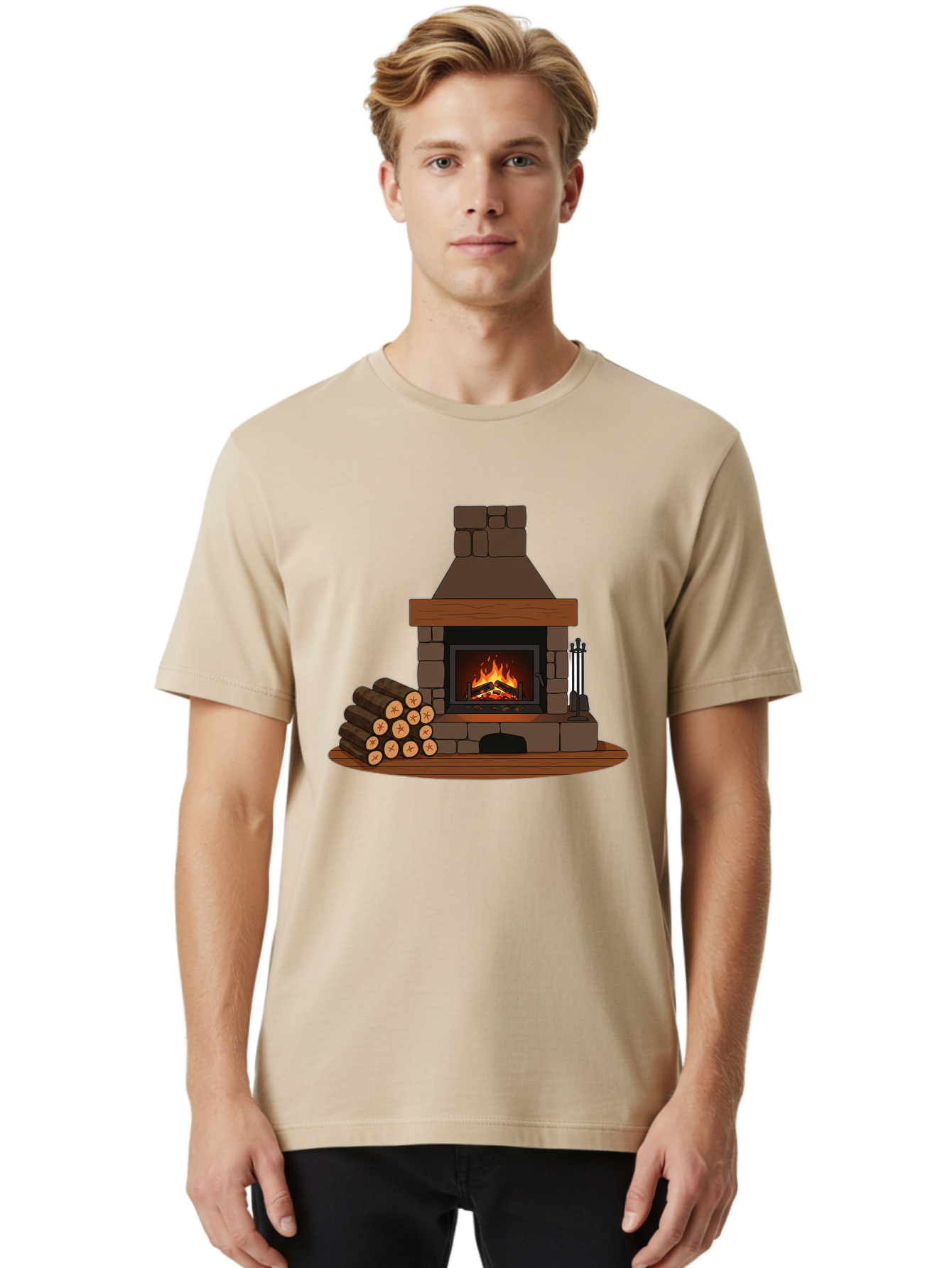 Fireplace-With-Fire Men'S Graphic Tee, 100% Cotton, Comfortable Casual Summer Wear, Machine Washable, Vintage Camera, Old Camera, Antique Camera, Black Camera, Classic Photography, Photography Equipment, Nostalgic Device, Film Camera, Bak548