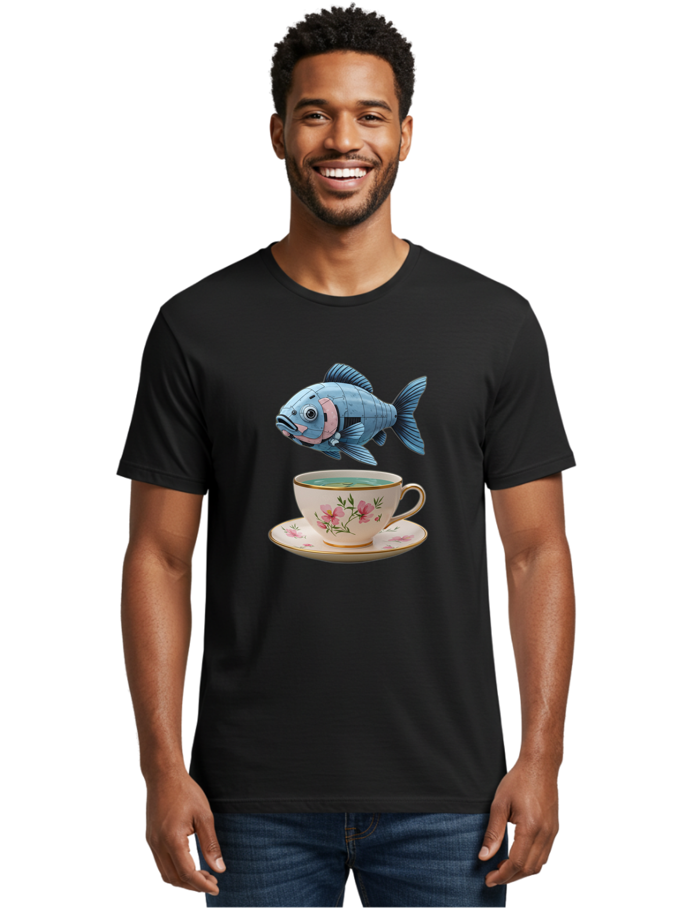 Fish-In-Tea-Cup-1 Men'S Graphic Tee, 100% Cotton, Comfortable Casual Summer Wear, Machine Washable, Vintage Camera, Old Camera, Antique Camera, Black Camera, Classic Photography, Photography Equipment, Nostalgic Device, Film Camera, Camera Art Bak552