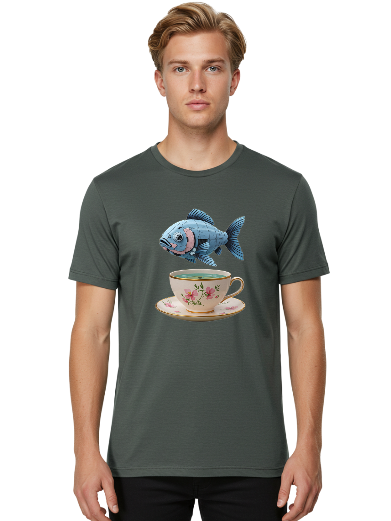 Fish-In-Tea-Cup-1 Men'S Graphic Tee, 100% Cotton, Comfortable Casual Summer Wear, Machine Washable, Vintage Camera, Old Camera, Antique Camera, Black Camera, Classic Photography, Photography Equipment, Nostalgic Device, Film Camera, Camera Art Bak552