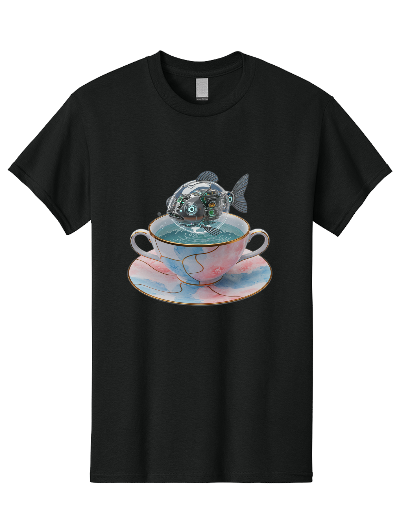 Fish-In-Teacup-1 Men'S Graphic Tee, 100% Cotton, Comfortable Casual Summer Wear, Machine Washable, Vintage Camera, Old Camera, Antique Camera, Black Camera, Classic Photography, Photography Equipment, Nostalgic Device, Film Camera, Camera Art Bak554