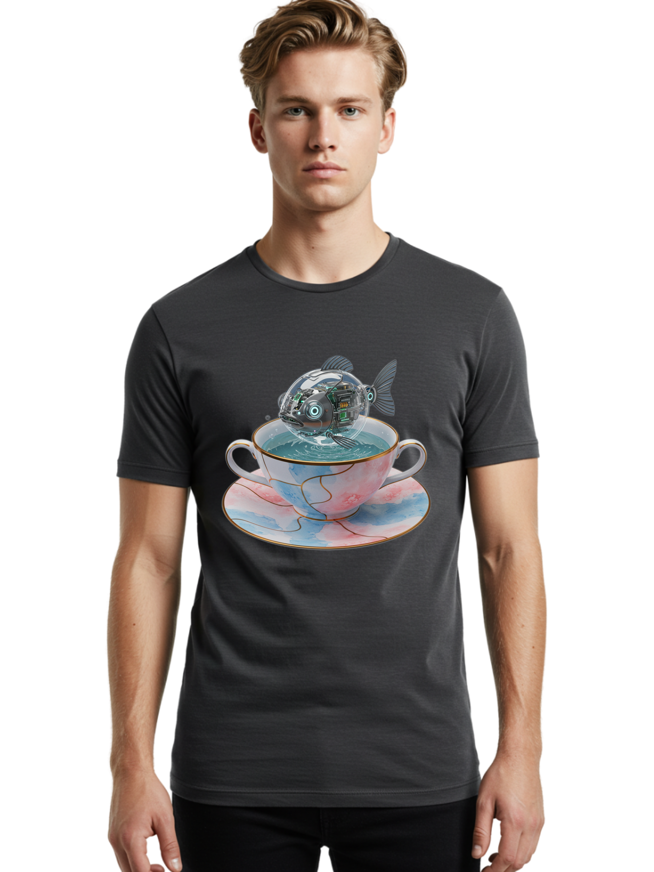 Fish-In-Teacup-1 Men'S Graphic Tee, 100% Cotton, Comfortable Casual Summer Wear, Machine Washable, Vintage Camera, Old Camera, Antique Camera, Black Camera, Classic Photography, Photography Equipment, Nostalgic Device, Film Camera, Camera Art Bak554