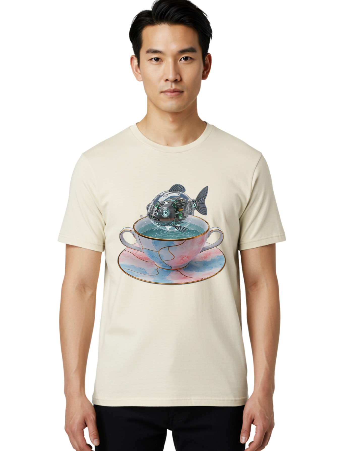 Fish-In-Teacup-1 Men'S Graphic Tee, 100% Cotton, Comfortable Casual Summer Wear, Machine Washable, Vintage Camera, Old Camera, Antique Camera, Black Camera, Classic Photography, Photography Equipment, Nostalgic Device, Film Camera, Camera Art Bak554