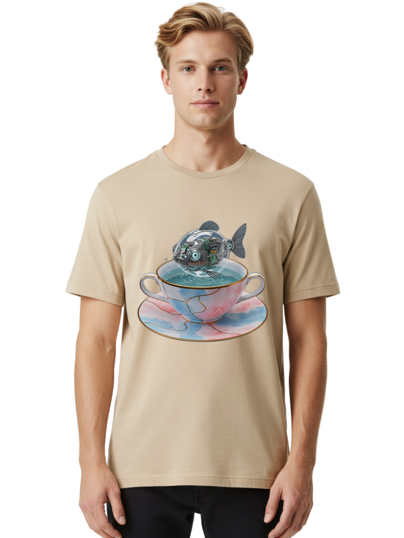 Fish-In-Teacup-1 Men'S Graphic Tee, 100% Cotton, Comfortable Casual Summer Wear, Machine Washable, Vintage Camera, Old Camera, Antique Camera, Black Camera, Classic Photography, Photography Equipment, Nostalgic Device, Film Camera, Camera Art Bak554