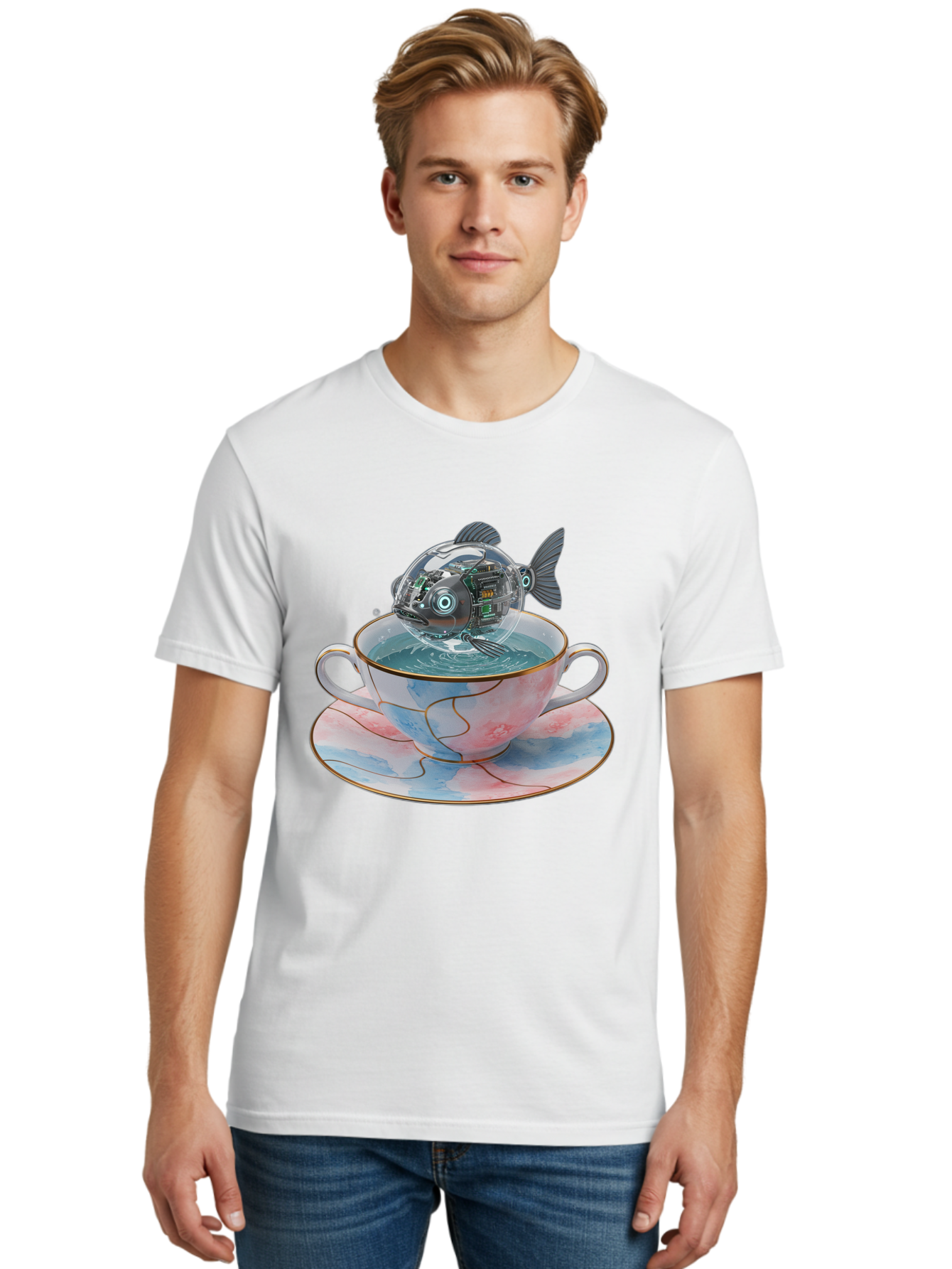 Fish-In-Teacup-1 Men'S Graphic Tee, 100% Cotton, Comfortable Casual Summer Wear, Machine Washable, Vintage Camera, Old Camera, Antique Camera, Black Camera, Classic Photography, Photography Equipment, Nostalgic Device, Film Camera, Camera Art Bak554