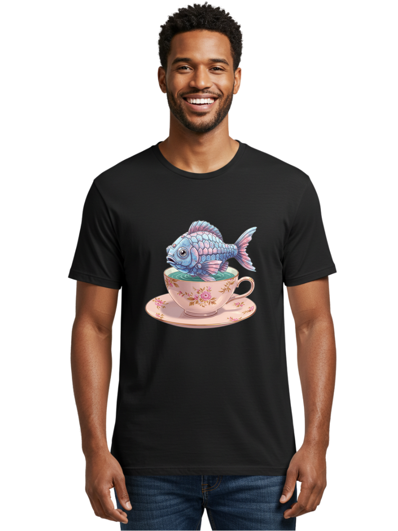 Fish-In-Teacup-2 Men'S Graphic Tee, 100% Cotton, Comfortable Casual Summer Wear, Machine Washable, Vintage Camera, Old Camera, Antique Camera, Black Camera, Classic Photography, Photography Equipment, Nostalgic Device, Film Camera, Camera Art Bak555