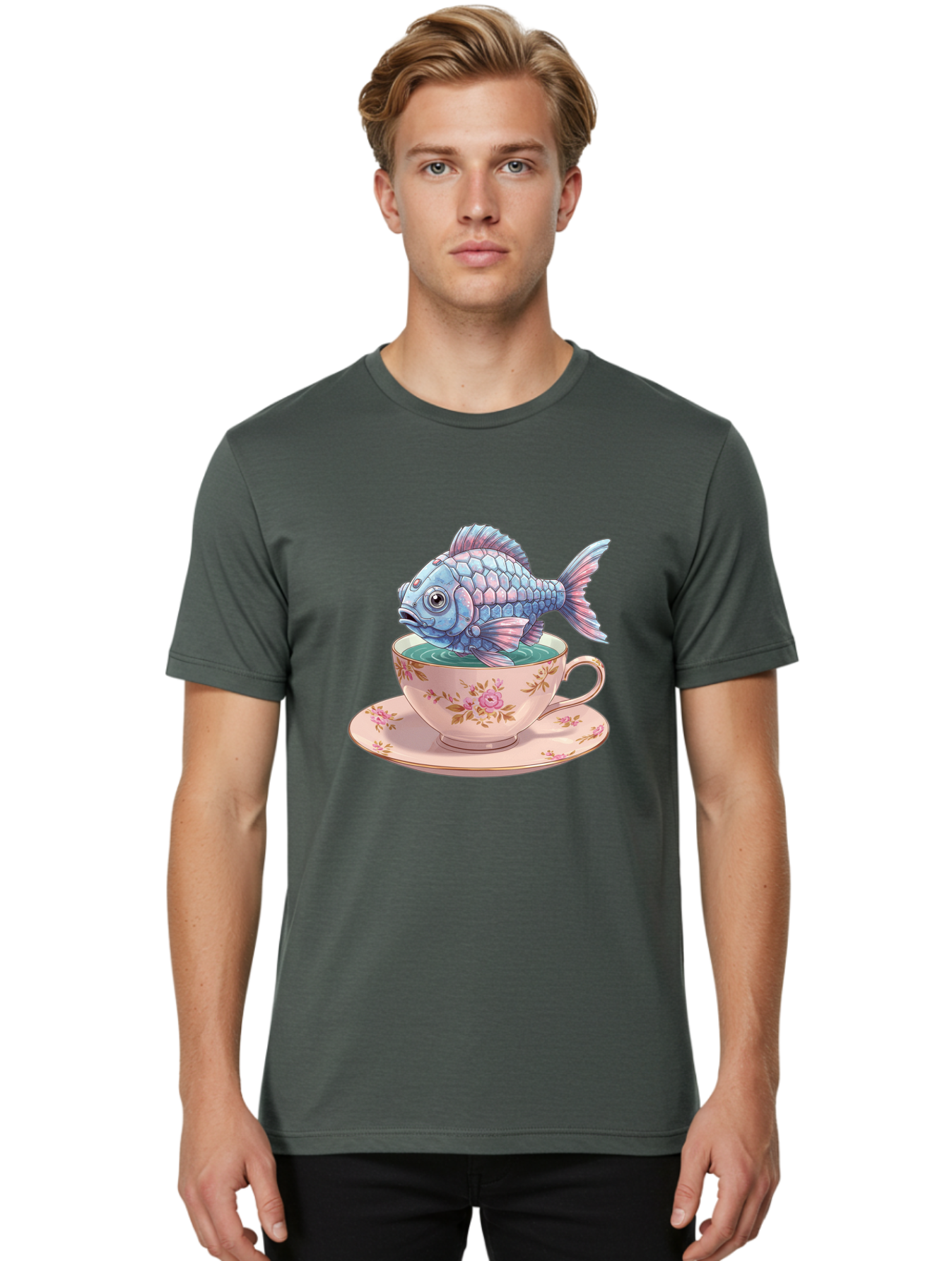 Fish-In-Teacup-2 Men'S Graphic Tee, 100% Cotton, Comfortable Casual Summer Wear, Machine Washable, Vintage Camera, Old Camera, Antique Camera, Black Camera, Classic Photography, Photography Equipment, Nostalgic Device, Film Camera, Camera Art Bak555
