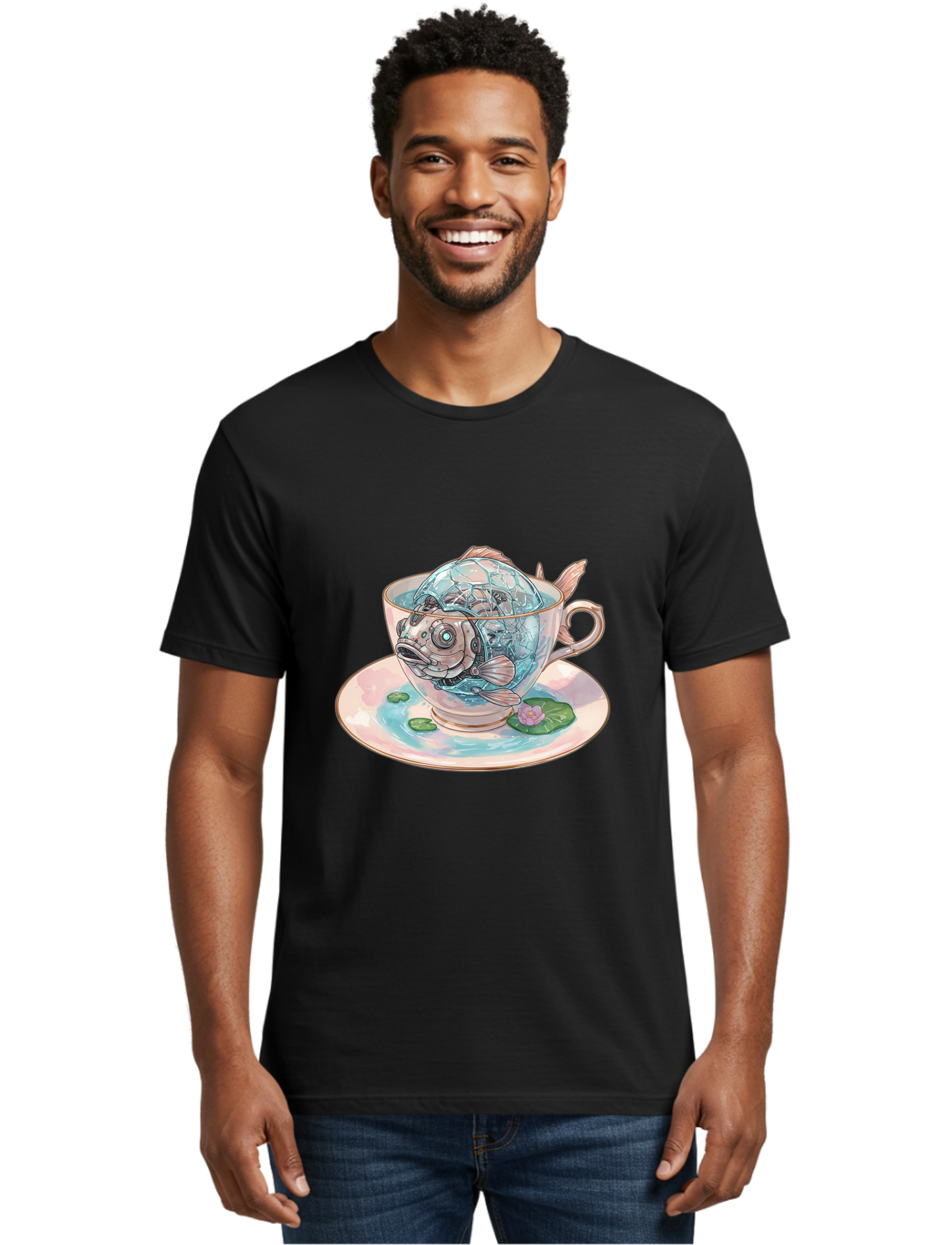 Fish-In-Teacup-4 Men'S Graphic Tee, 100% Cotton, Comfortable Casual Summer Wear, Machine Washable, Vintage Camera, Old Camera, Antique Camera, Black Camera, Classic Photography, Photography Equipment, Nostalgic Device, Film Camera, Camera Art Bak557