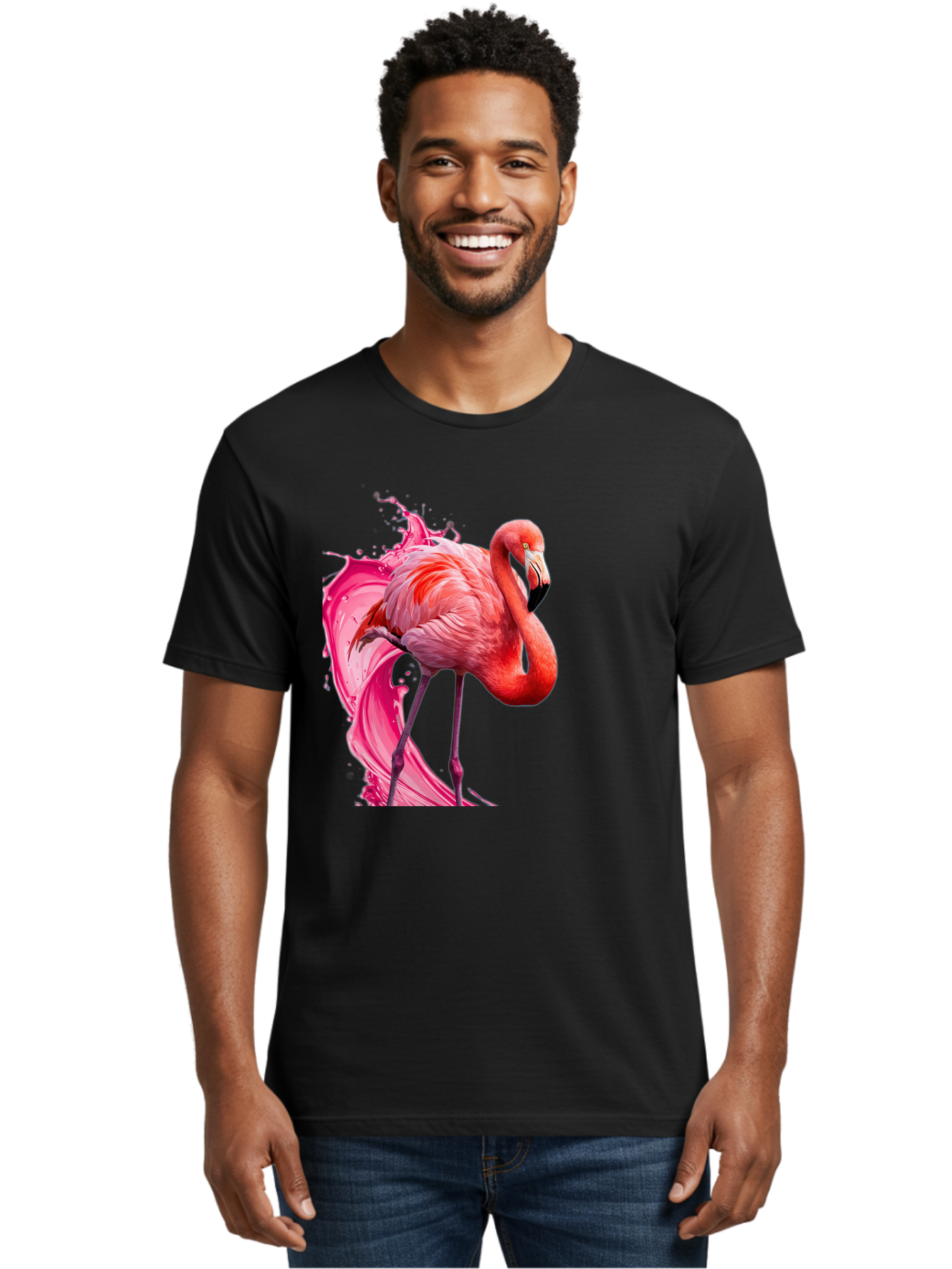 Flamingo-Splash-1 Men'S Graphic Tee, 100% Cotton, Comfortable Casual Summer Wear, Machine Washable, Vintage Camera, Old Camera, Antique Camera, Black Camera, Classic Photography, Photography Equipment, Nostalgic Device, Film Camera, Camera Art Bak598