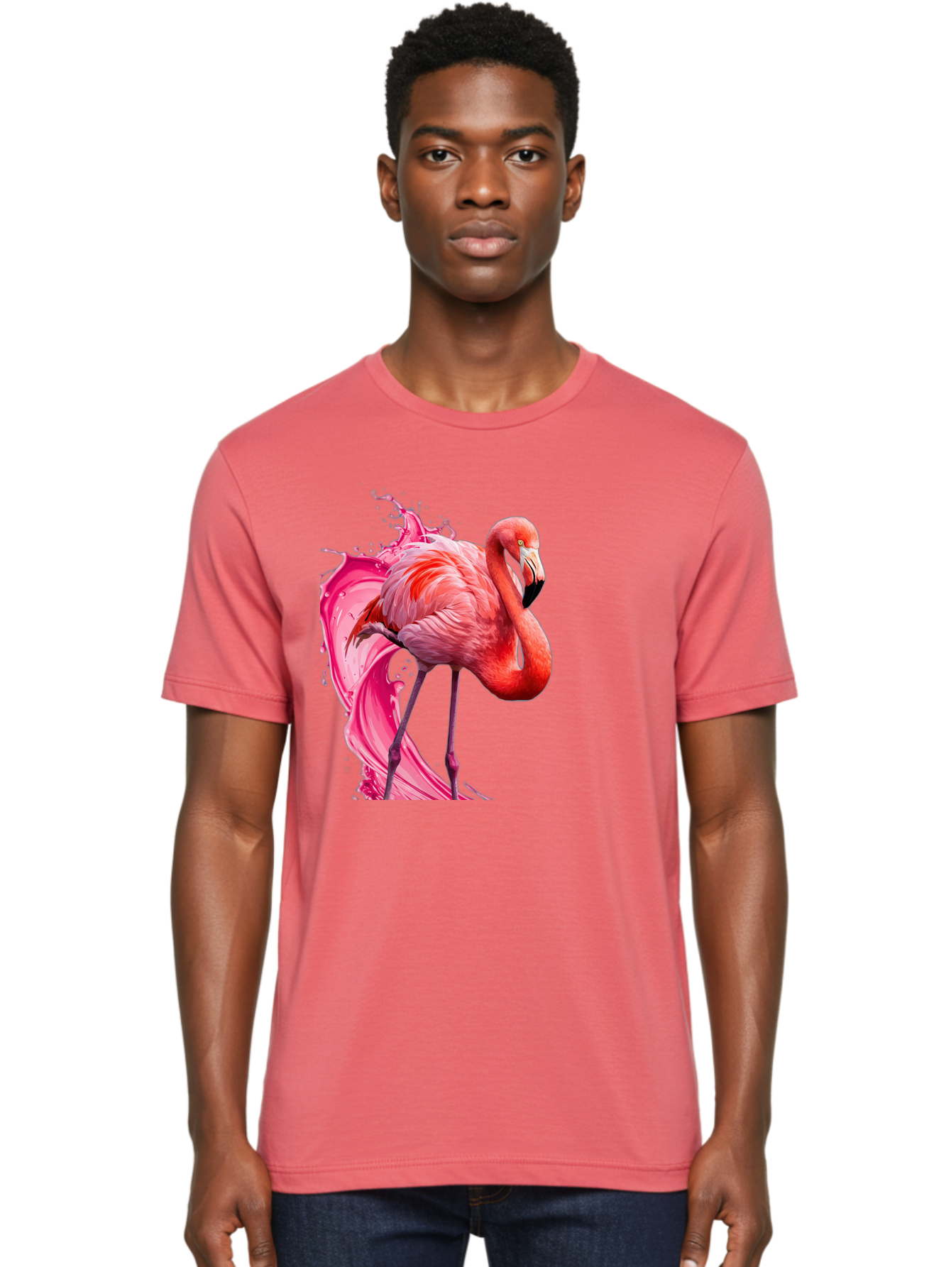 Flamingo-Splash-1 Men'S Graphic Tee, 100% Cotton, Comfortable Casual Summer Wear, Machine Washable, Vintage Camera, Old Camera, Antique Camera, Black Camera, Classic Photography, Photography Equipment, Nostalgic Device, Film Camera, Camera Art Bak598