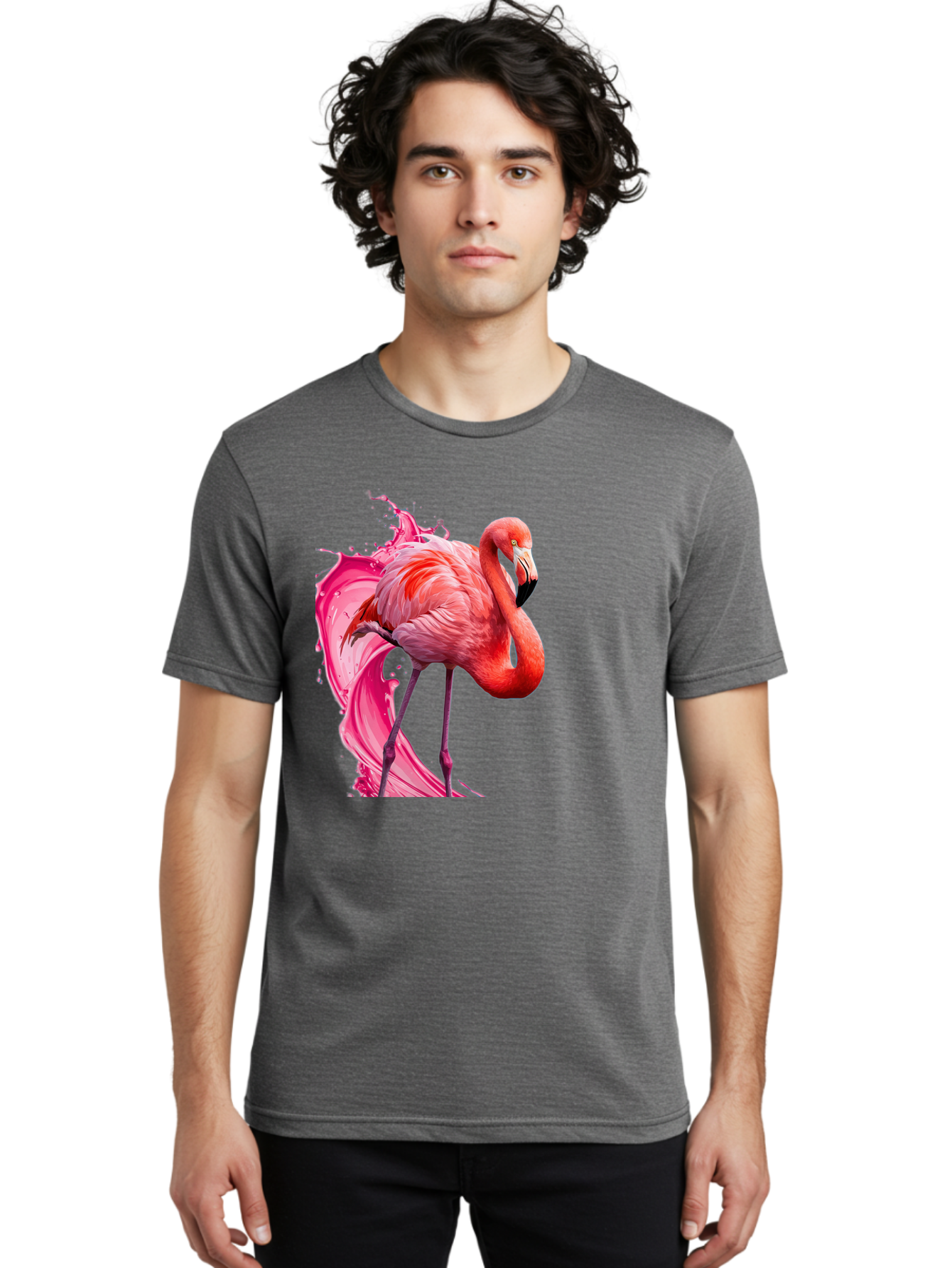 Flamingo-Splash-1 Men'S Graphic Tee, 100% Cotton, Comfortable Casual Summer Wear, Machine Washable, Vintage Camera, Old Camera, Antique Camera, Black Camera, Classic Photography, Photography Equipment, Nostalgic Device, Film Camera, Camera Art Bak598