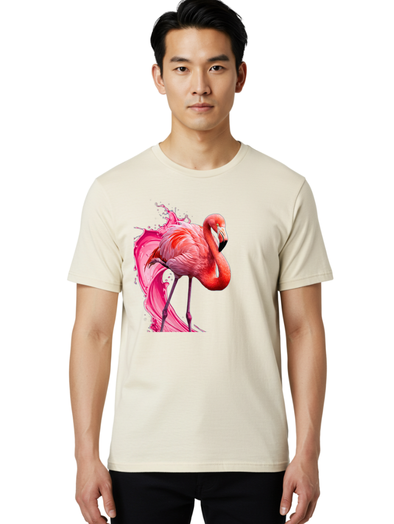 Flamingo-Splash-1 Men'S Graphic Tee, 100% Cotton, Comfortable Casual Summer Wear, Machine Washable, Vintage Camera, Old Camera, Antique Camera, Black Camera, Classic Photography, Photography Equipment, Nostalgic Device, Film Camera, Camera Art Bak598