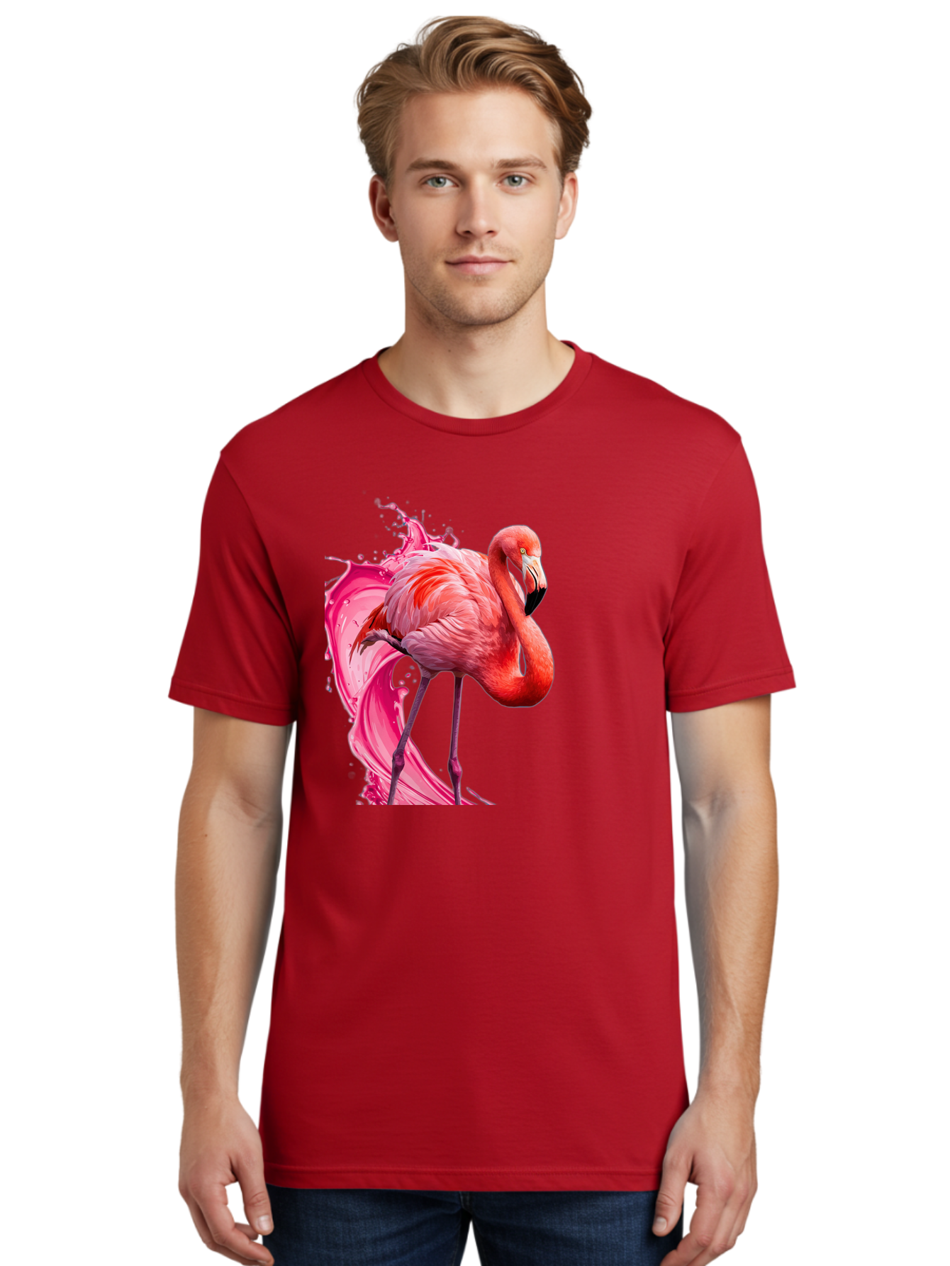 Flamingo-Splash-1 Men'S Graphic Tee, 100% Cotton, Comfortable Casual Summer Wear, Machine Washable, Vintage Camera, Old Camera, Antique Camera, Black Camera, Classic Photography, Photography Equipment, Nostalgic Device, Film Camera, Camera Art Bak598