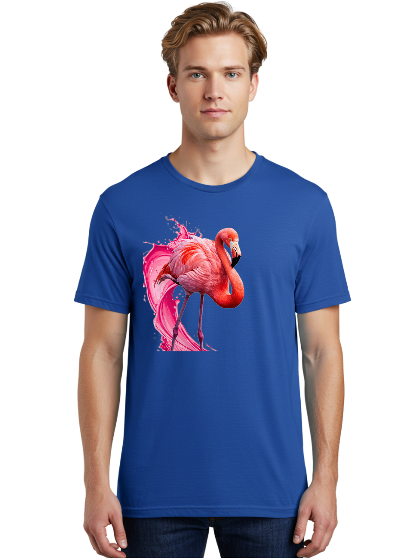 Flamingo-Splash-1 Men'S Graphic Tee, 100% Cotton, Comfortable Casual Summer Wear, Machine Washable, Vintage Camera, Old Camera, Antique Camera, Black Camera, Classic Photography, Photography Equipment, Nostalgic Device, Film Camera, Camera Art Bak598