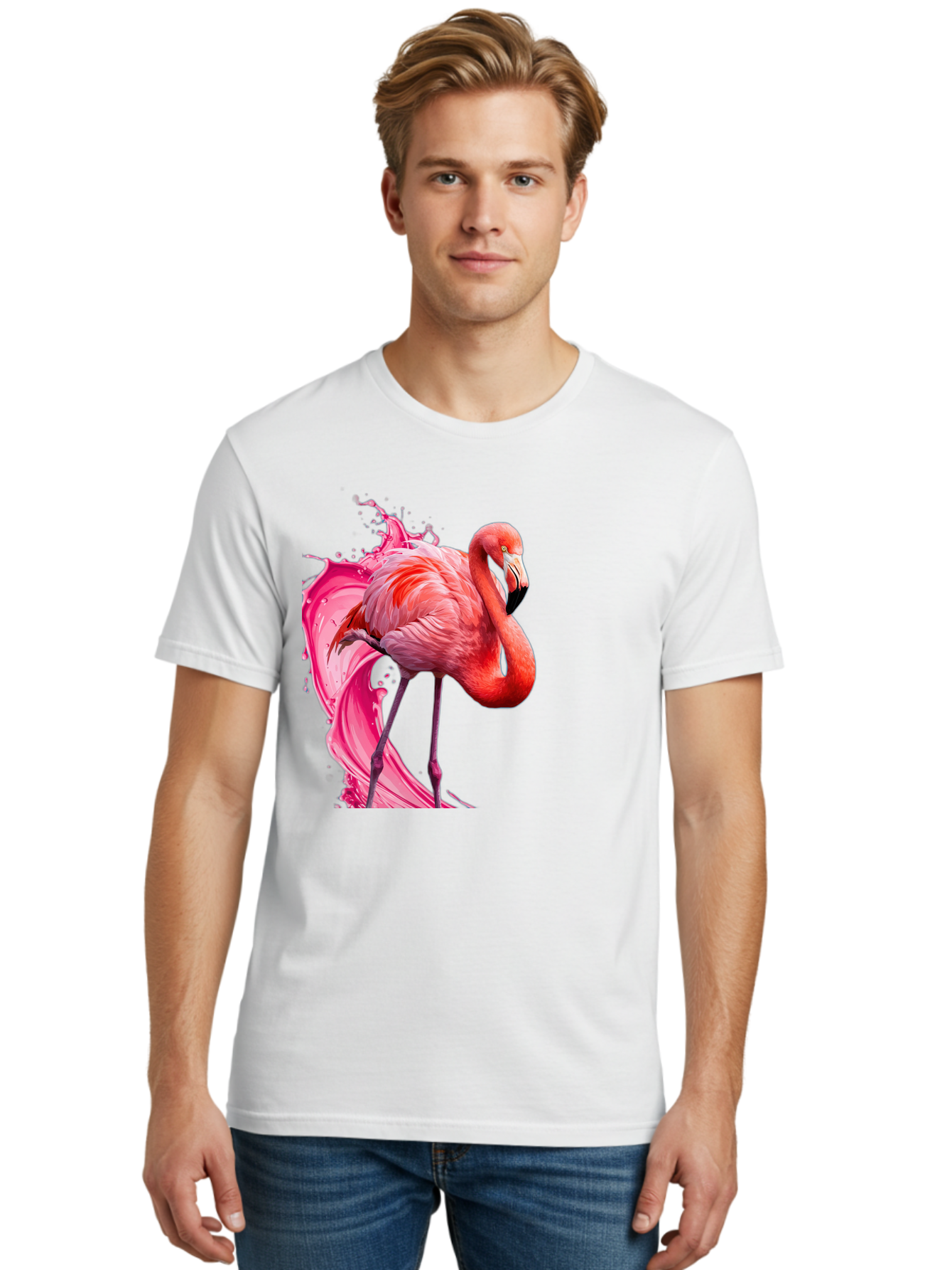Flamingo-Splash-1 Men'S Graphic Tee, 100% Cotton, Comfortable Casual Summer Wear, Machine Washable, Vintage Camera, Old Camera, Antique Camera, Black Camera, Classic Photography, Photography Equipment, Nostalgic Device, Film Camera, Camera Art Bak598