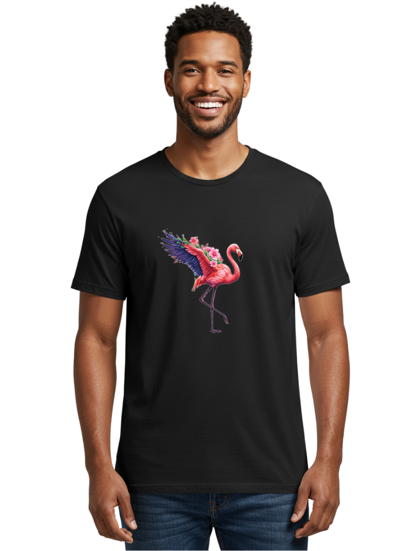 Flamingo-With-Flowers-1 Men'S Graphic Tee, 100% Cotton, Comfortable Casual Summer Wear, Machine Washable, Vintage Camera, Old Camera, Antique Camera, Black Camera, Classic Photography, Photography Equipment, Nostalgic Device, Film Camera, Bak600