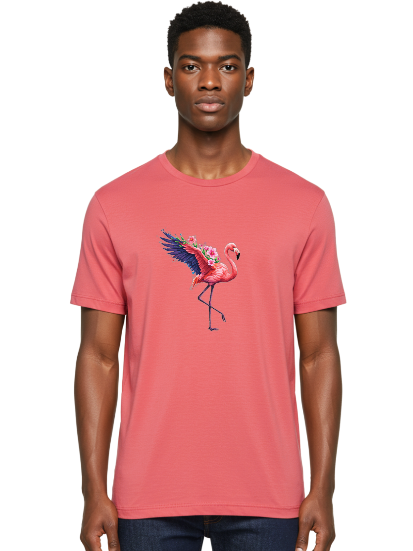 Flamingo-With-Flowers-1 Men'S Graphic Tee, 100% Cotton, Comfortable Casual Summer Wear, Machine Washable, Vintage Camera, Old Camera, Antique Camera, Black Camera, Classic Photography, Photography Equipment, Nostalgic Device, Film Camera, Bak600