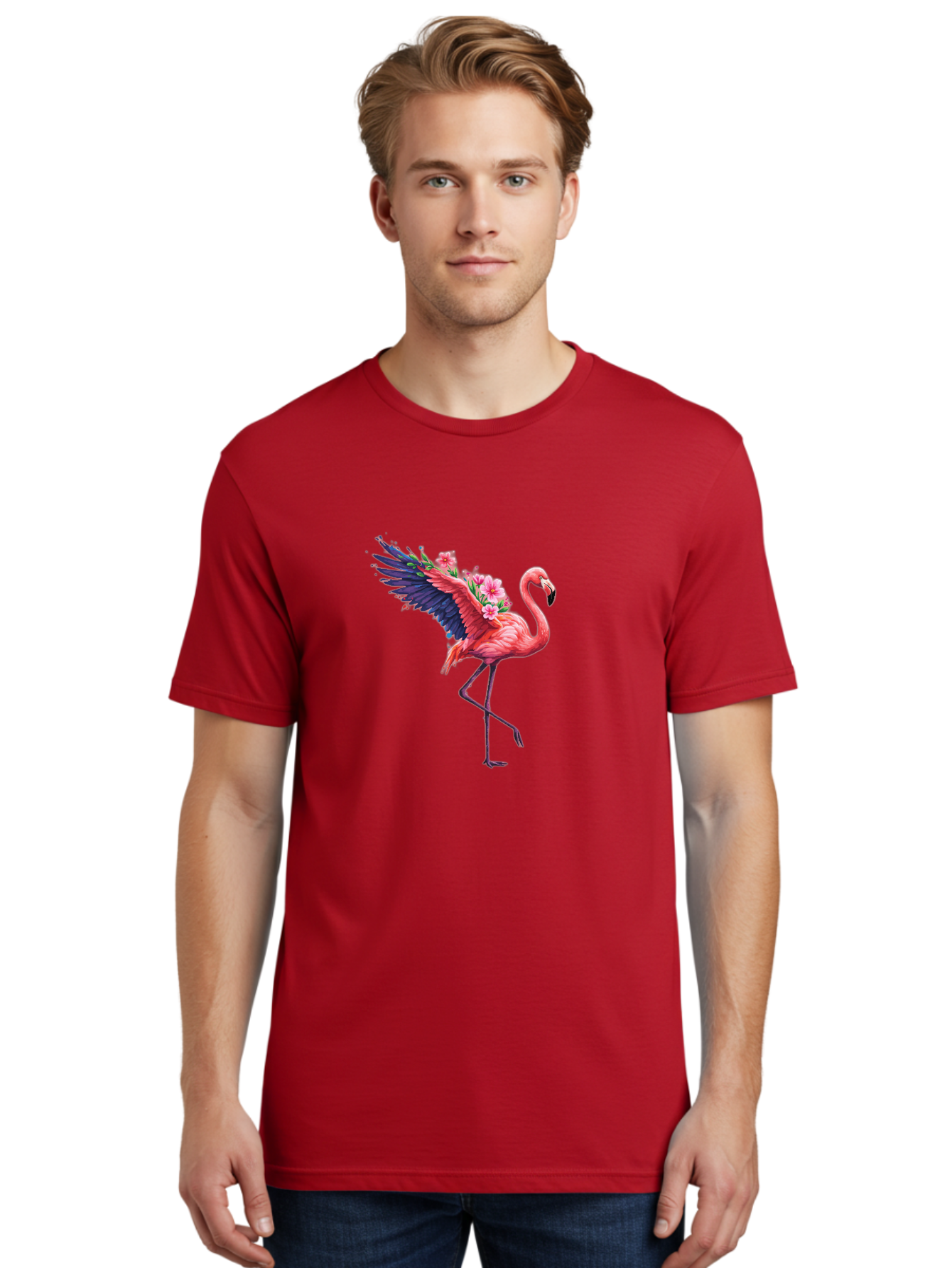 Flamingo-With-Flowers-1 Men'S Graphic Tee, 100% Cotton, Comfortable Casual Summer Wear, Machine Washable, Vintage Camera, Old Camera, Antique Camera, Black Camera, Classic Photography, Photography Equipment, Nostalgic Device, Film Camera, Bak600