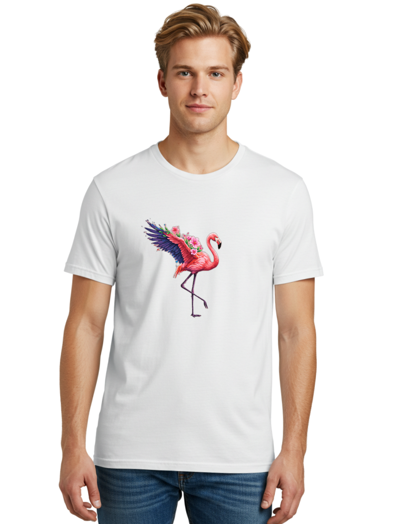 Flamingo-With-Flowers-1 Men'S Graphic Tee, 100% Cotton, Comfortable Casual Summer Wear, Machine Washable, Vintage Camera, Old Camera, Antique Camera, Black Camera, Classic Photography, Photography Equipment, Nostalgic Device, Film Camera, Bak600