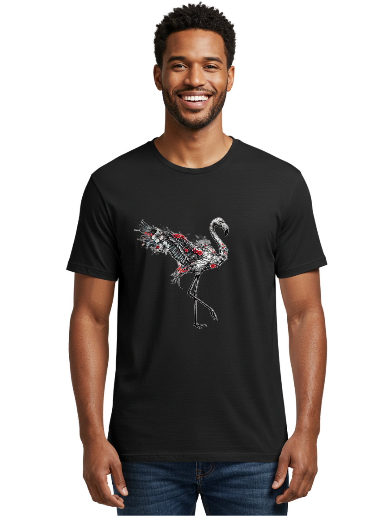 Flamingo-With-Flowers-2 Men'S Graphic Tee, 100% Cotton, Comfortable Casual Summer Wear, Machine Washable, Vintage Camera, Old Camera, Antique Camera, Black Camera, Classic Photography, Photography Equipment, Nostalgic Device, Film Camera, Bak601
