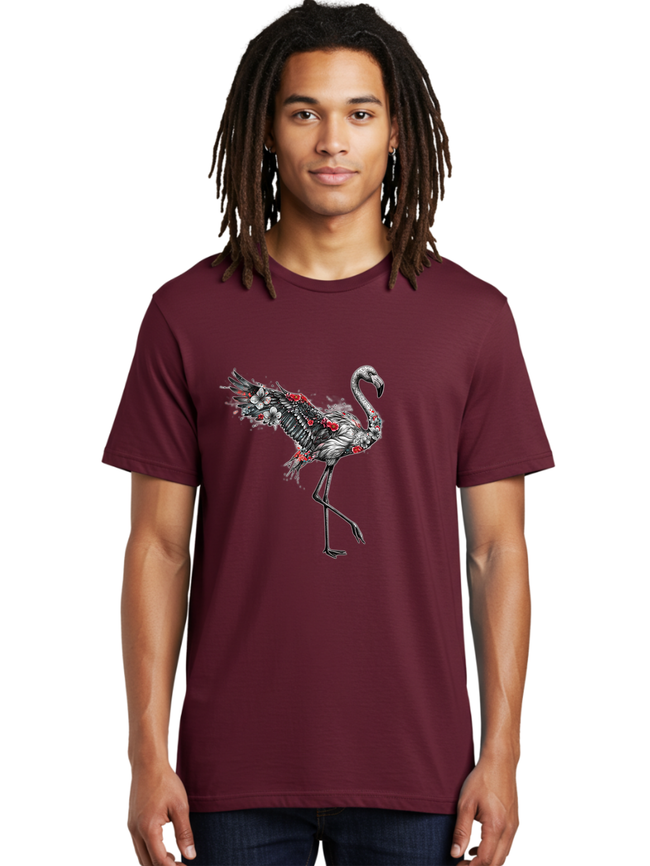 Flamingo-With-Flowers-2 Men'S Graphic Tee, 100% Cotton, Comfortable Casual Summer Wear, Machine Washable, Vintage Camera, Old Camera, Antique Camera, Black Camera, Classic Photography, Photography Equipment, Nostalgic Device, Film Camera, Bak601