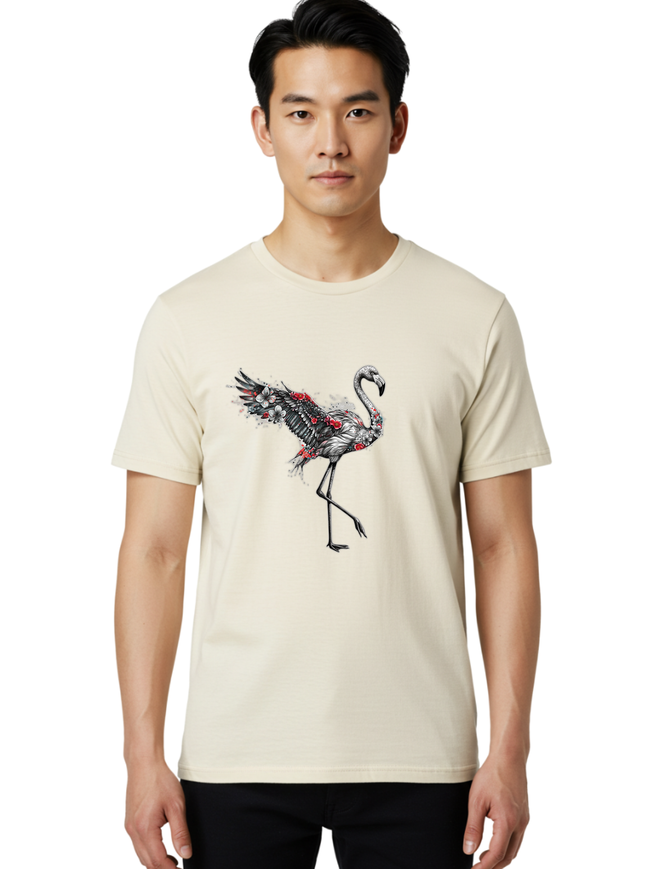 Flamingo-With-Flowers-2 Men'S Graphic Tee, 100% Cotton, Comfortable Casual Summer Wear, Machine Washable, Vintage Camera, Old Camera, Antique Camera, Black Camera, Classic Photography, Photography Equipment, Nostalgic Device, Film Camera, Bak601