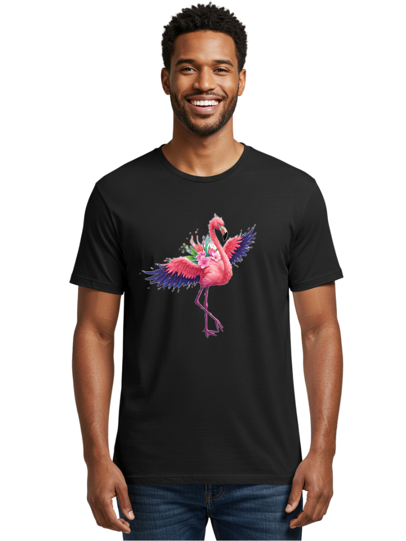 Flamingo-With-Flowers-3 Men'S Graphic Tee, 100% Cotton, Comfortable Casual Summer Wear, Machine Washable, Vintage Camera, Old Camera, Antique Camera, Black Camera, Classic Photography, Photography Equipment, Nostalgic Device, Film Camera, Bak602